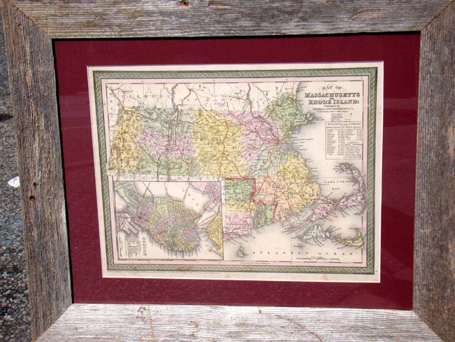 Original hand colored map of Massachusetts & Rhode Island published in 1850