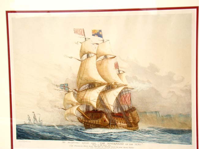 A fine hand colored 'artists proof' watercolor drawing of "His Majesty's Royal Ship The Sovereign of the Seas built in 1637." — image 3