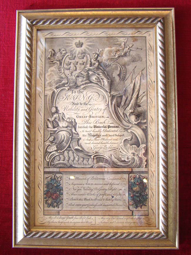 The RARE original engraved Frontispiece to the epic book entitled "The Universal Penman" published by George Bickham in London in 1741 — image 2
