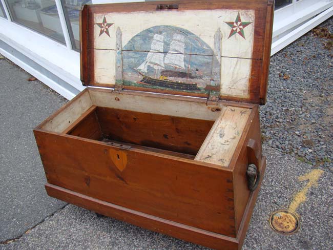A fine 19th century Sailor's Chest with attractive interior and original ropework beckets circa 1850