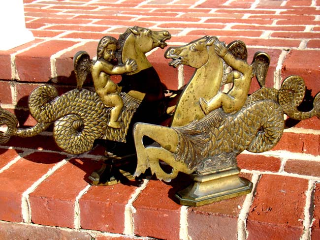 A fine and RARE pair of 19th century solid bronze Venetian Gondola Ornaments featuring a cherub riding a seahorse — image 3
