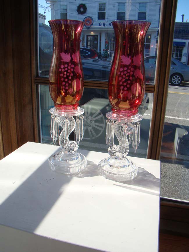 A fabulous pair of vintage dolphin form candlesticks with removable etched glass hurricanes circa 1890-1910 — image 2