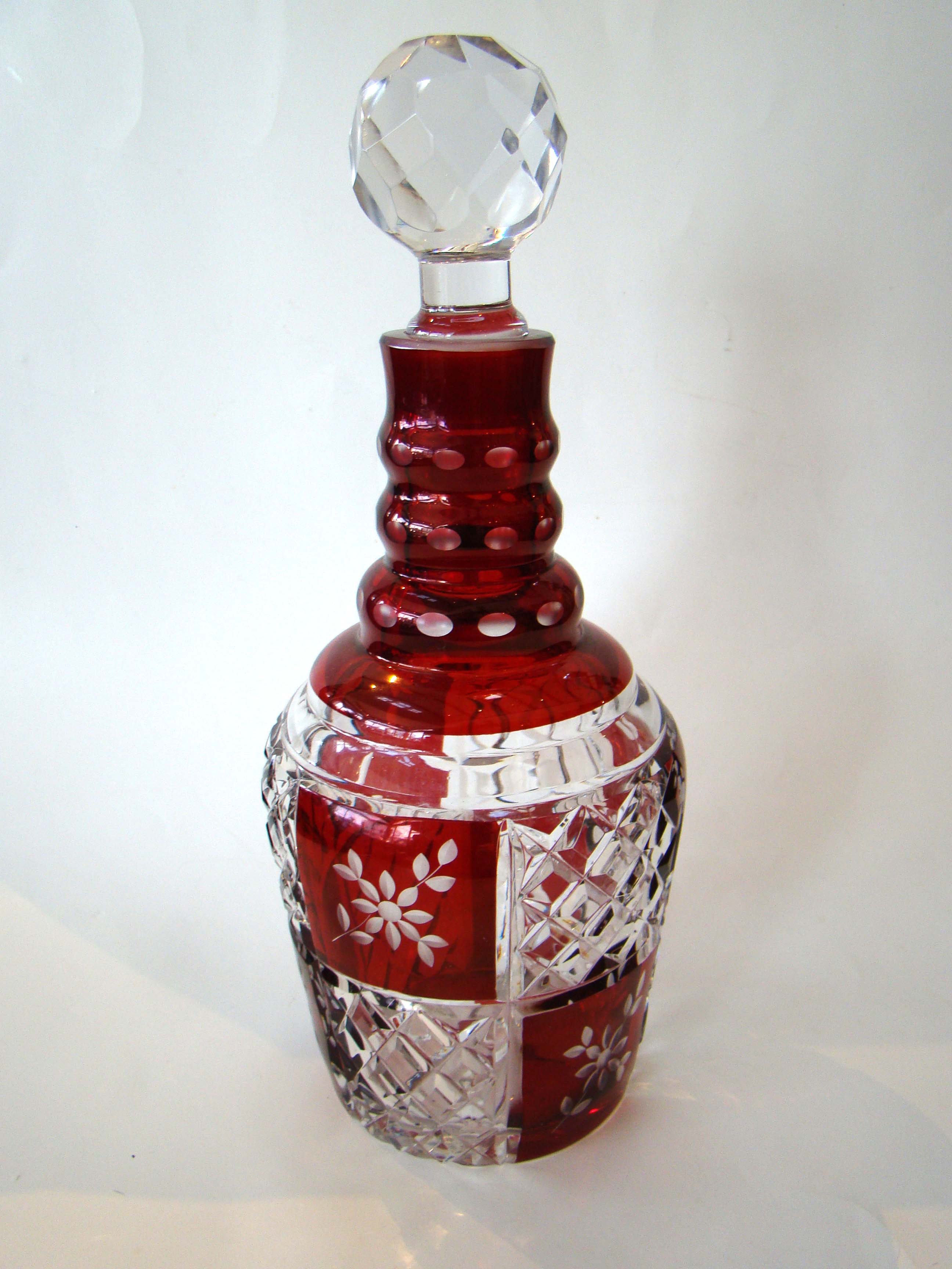 A FABULOUS vintage cranberry cut crystal decanter circa 1900-1920