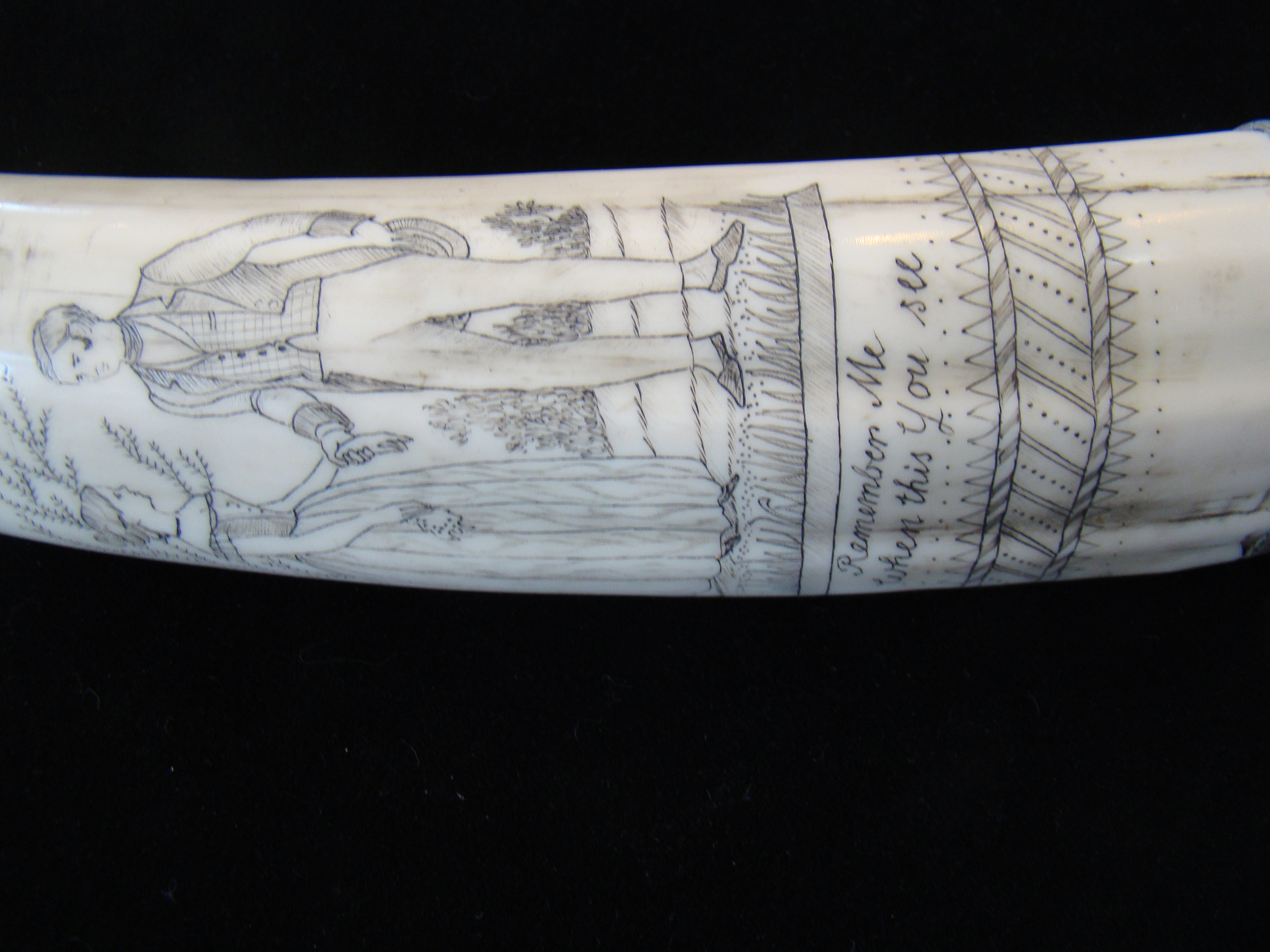 A scrimshawed walrus tusk with silver end cap — image 5