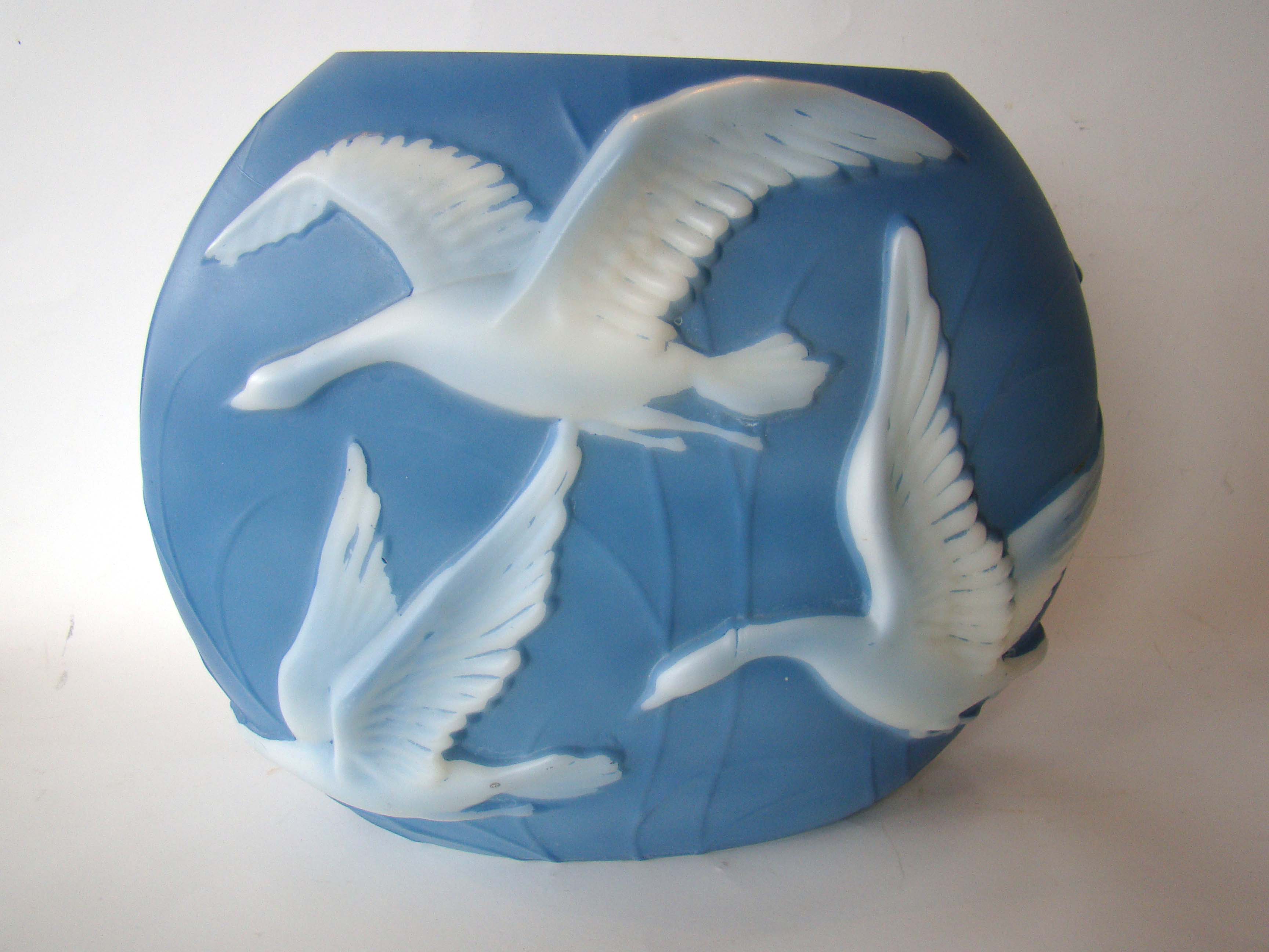A Phoenix Art Glass Slate Blue 'Wild Geese' Pattern pillow vase circa 1935-1940
