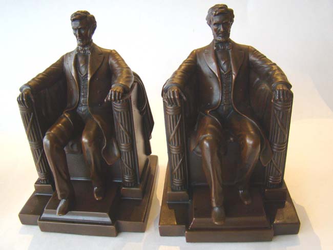An exceptionally fine pair of "Lincoln in the chair" bookends by Jennings Brothers circa 1923-1925