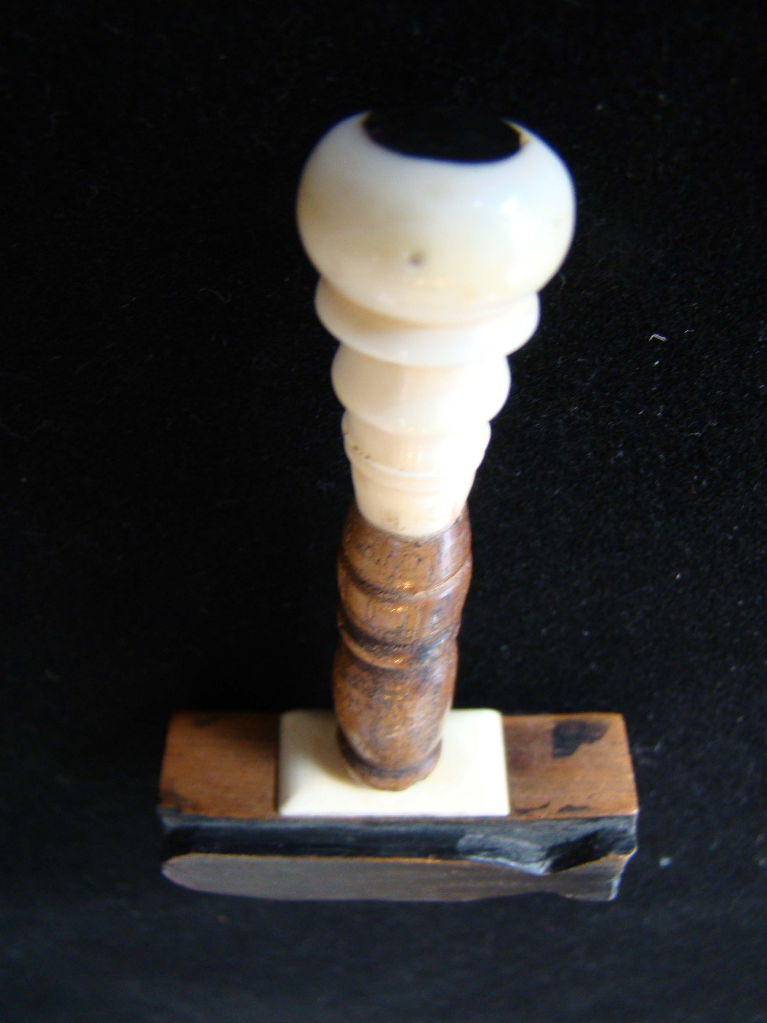 A fine whale ivory mounted whaling log book stamp having three different whale stamps — image 2