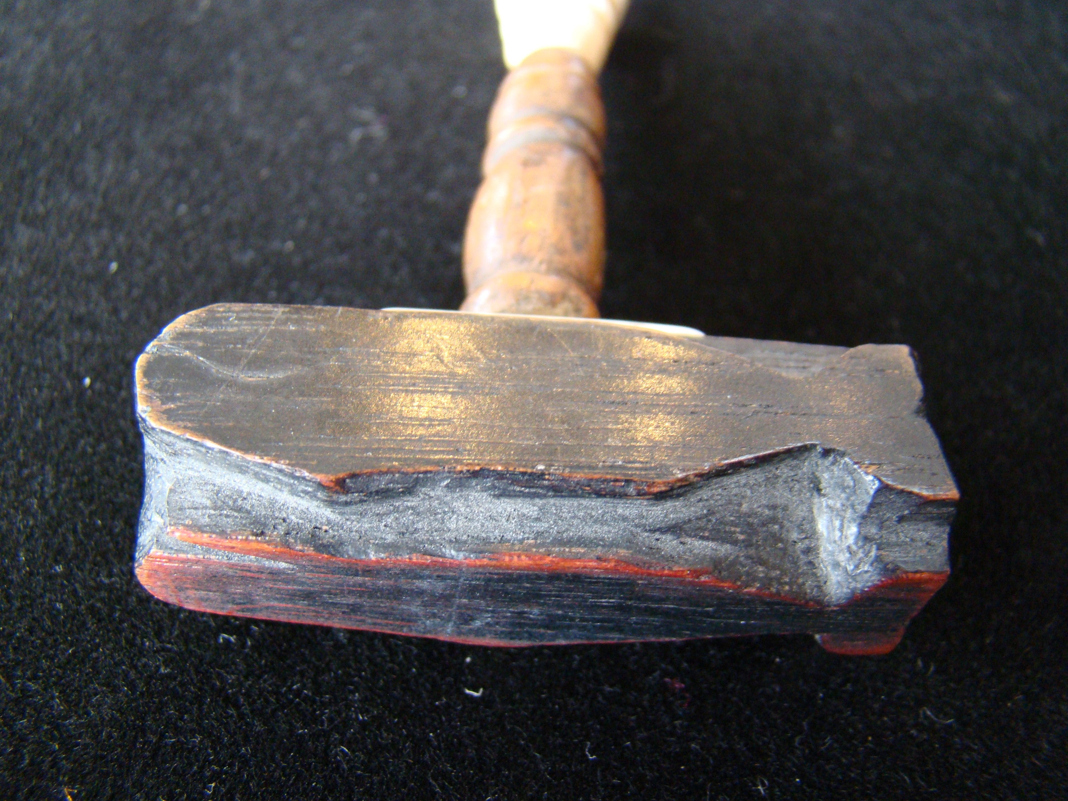 A fine whale ivory mounted whaling log book stamp having three different whale stamps — image 3