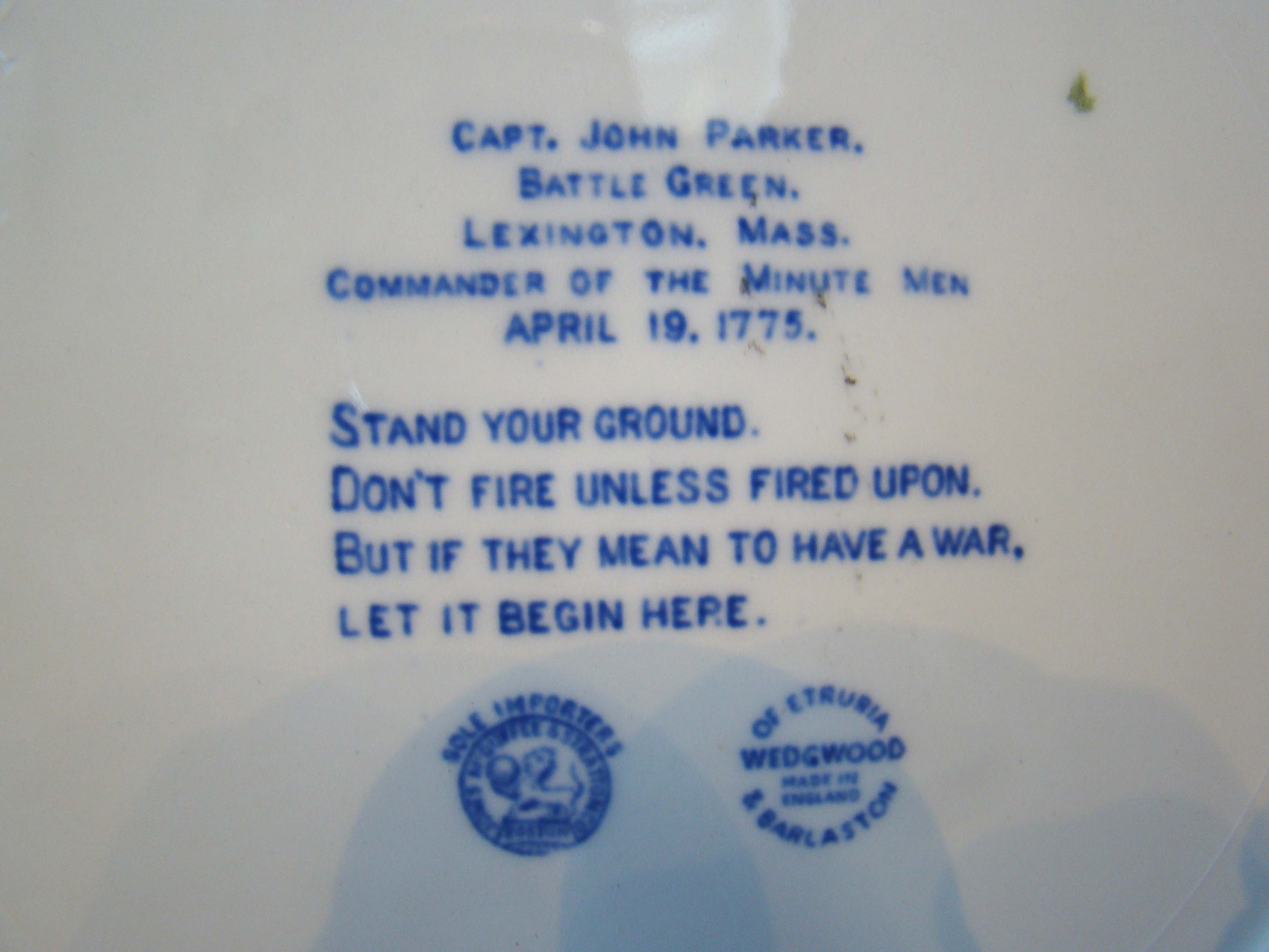 A rare vintage plate Commemorating Capt. John Parker, Commander of the Minute Men, April 19, 1775 — image 2