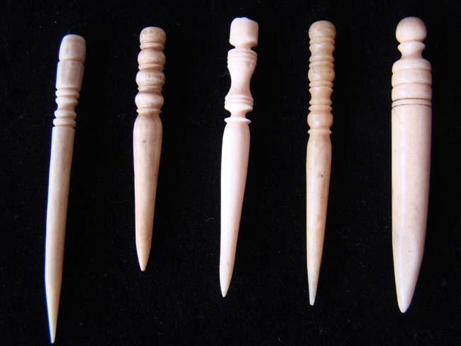 A group of five 19th century whalebone bodkins