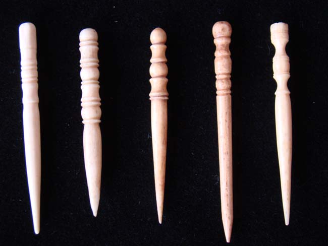 A group of five 19th century whalebone bodkins