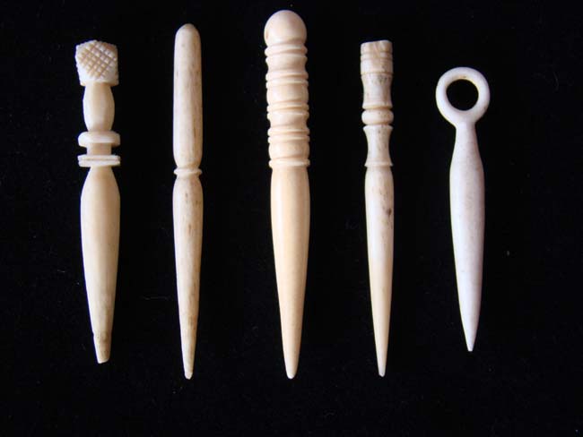 A group of five 19th century whalebone bodkins