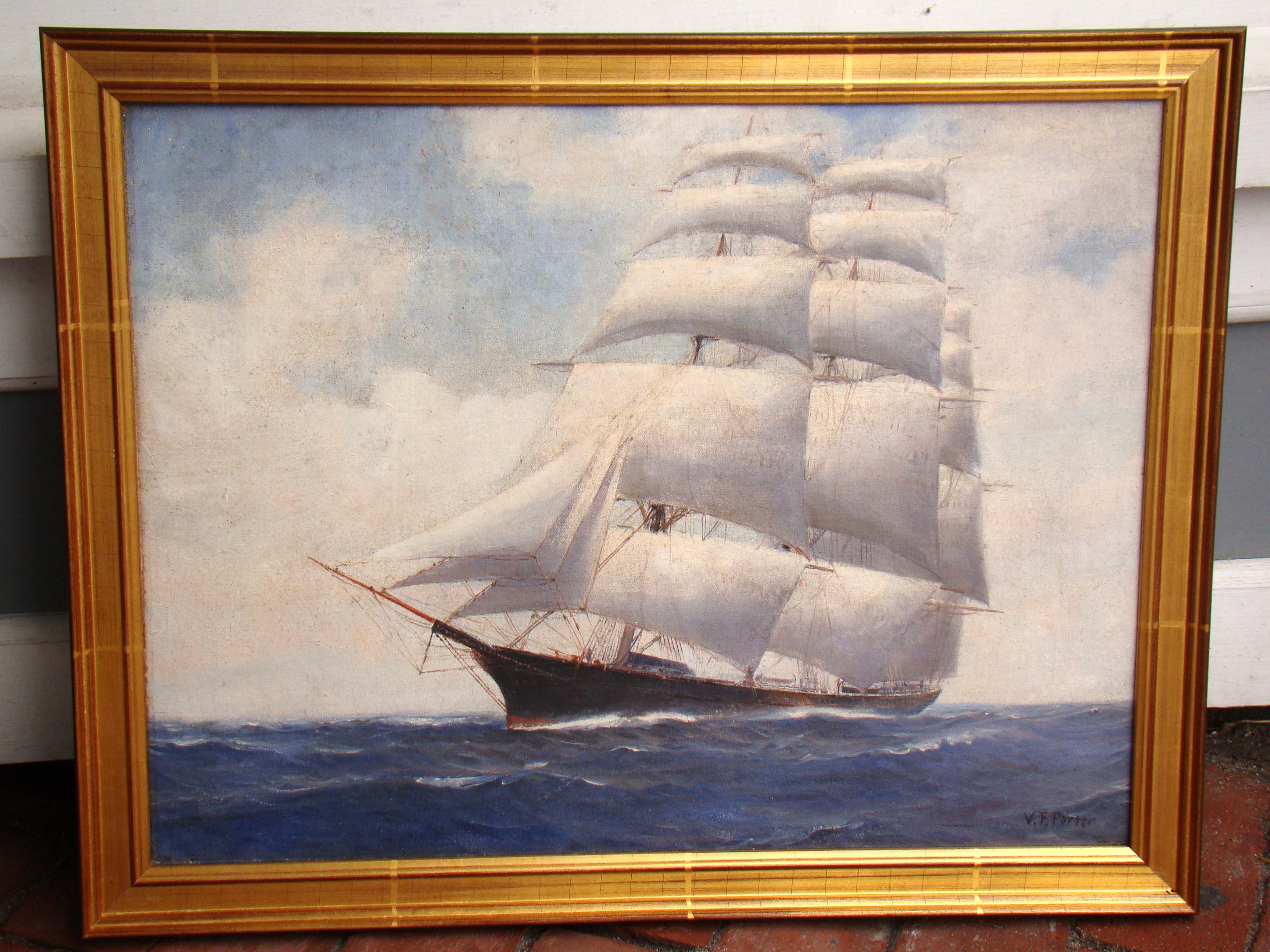 A vintage oil painting of the famous clipper ship Westward Ho by Vivian Porter circa 1920 — image 2
