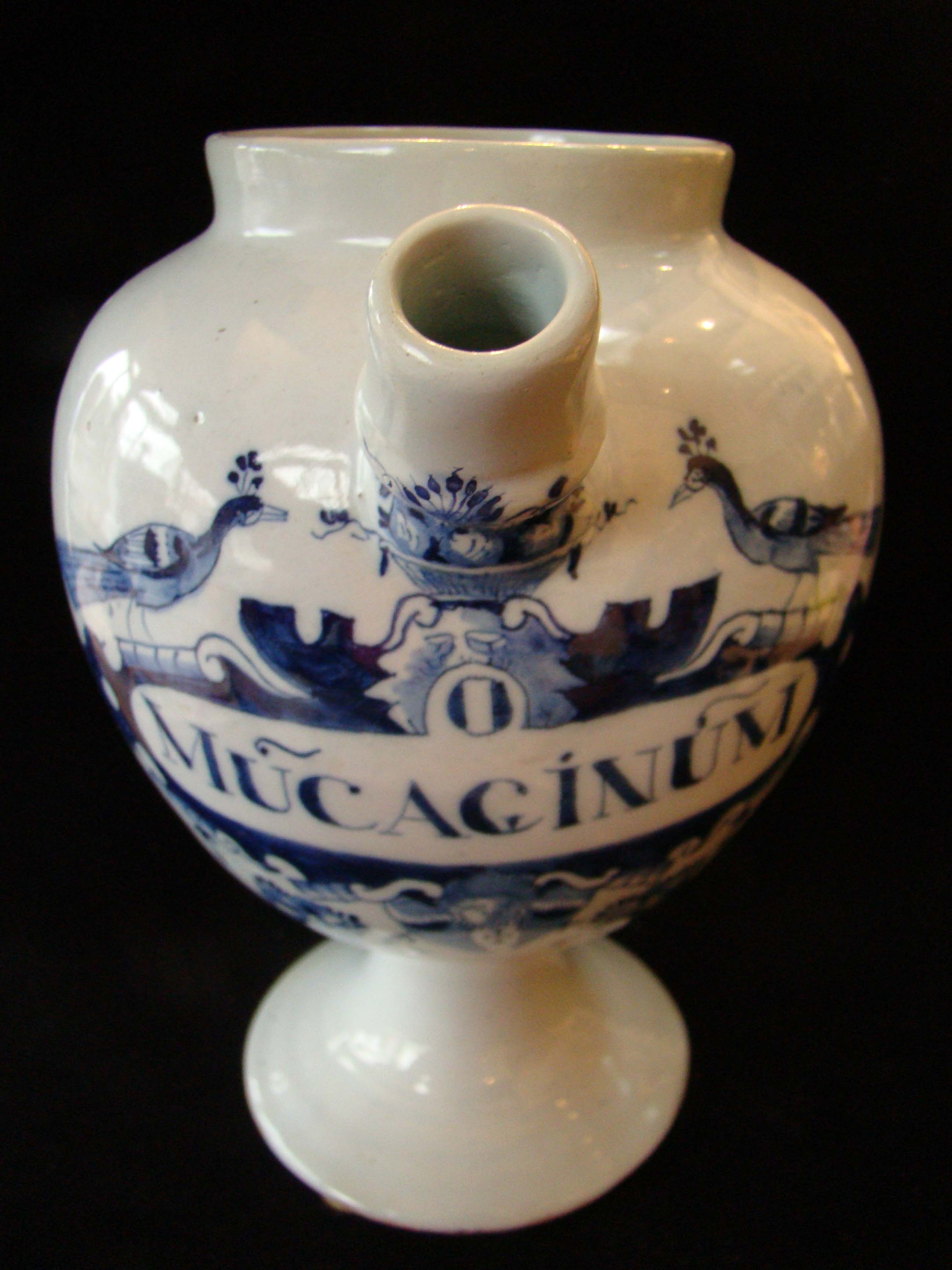 A fine and rare 18th century tin glazed Delft drug jar from the collections at Colonial Williamsburg