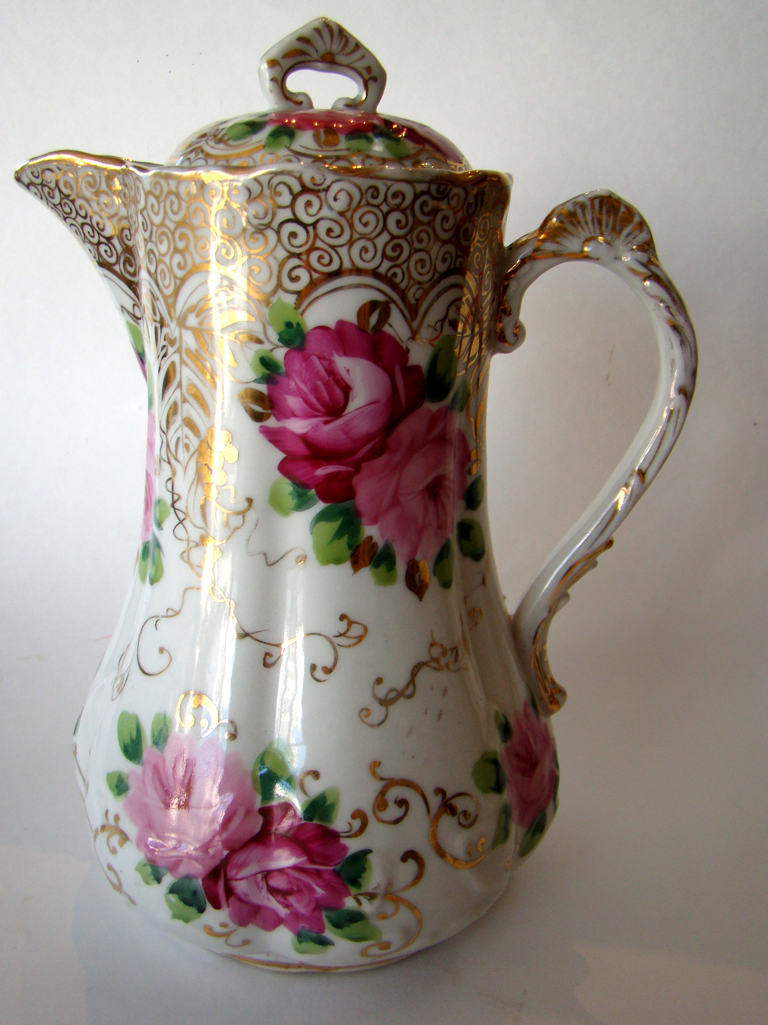 A beautiful vintage Japanese bone china chocolate pot with three matching cups and saucers circa 1890-1900 — image 2