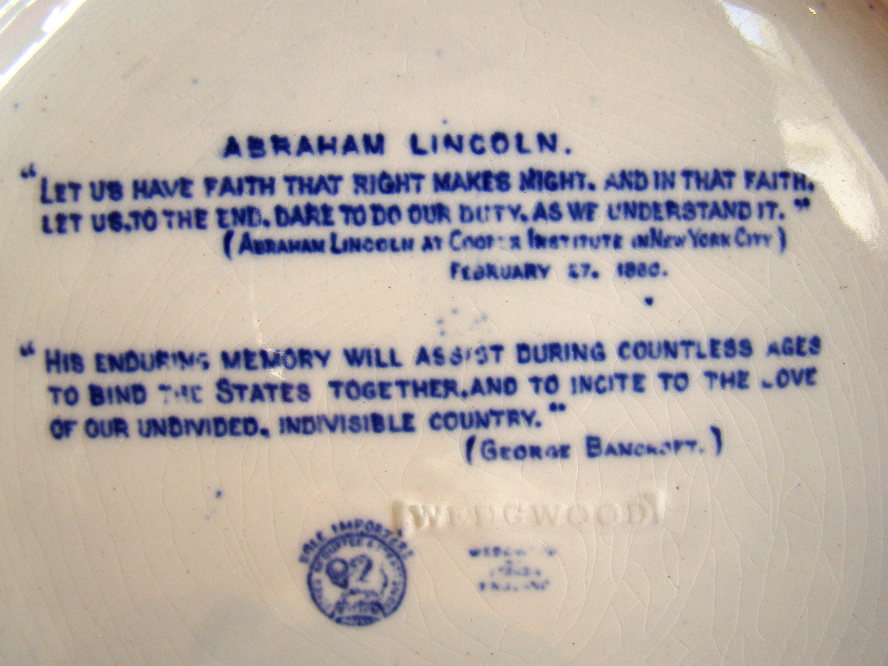 A fine vintage souvenir plate made by Wedgwood circa 1900 depicting Abraham Lincoln — image 2