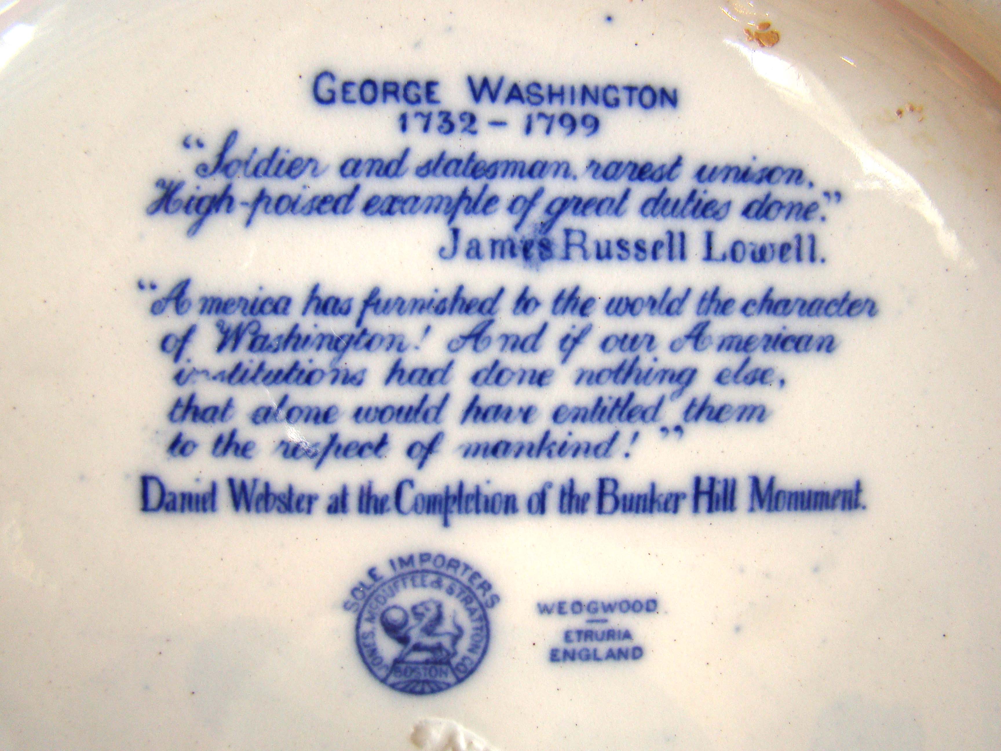 A fine and rare Wedgwood plate circa 1900 depicting George Washington — image 2