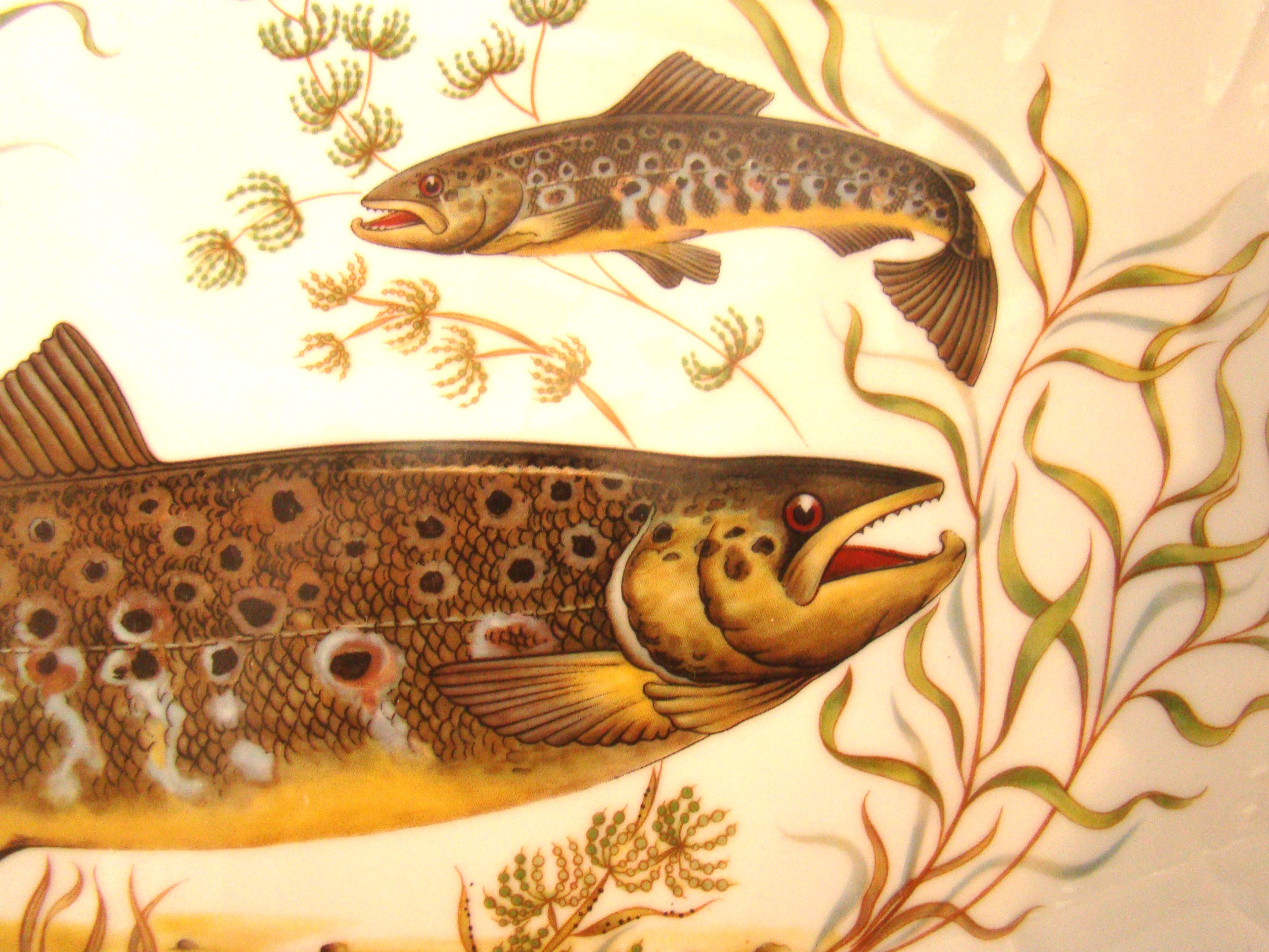 A fabulous hand painted fish serving platter signed "Bernadotte"