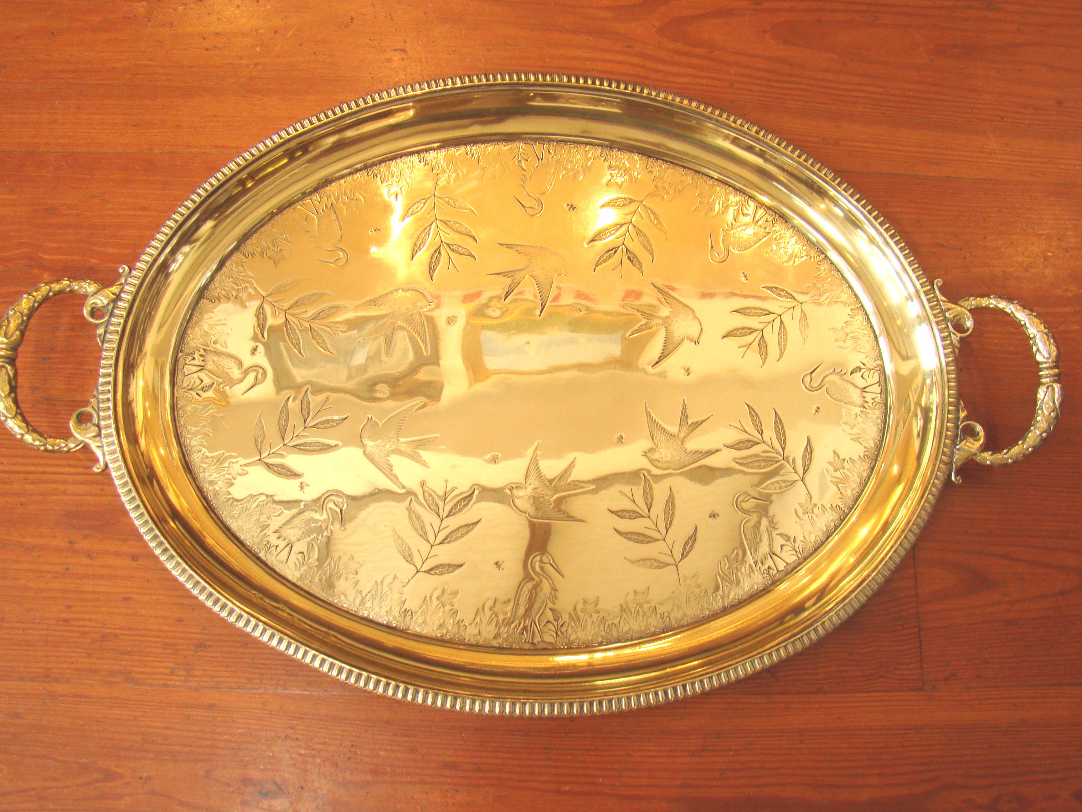 A fabulous English engraved brass gallery tray circa 1840