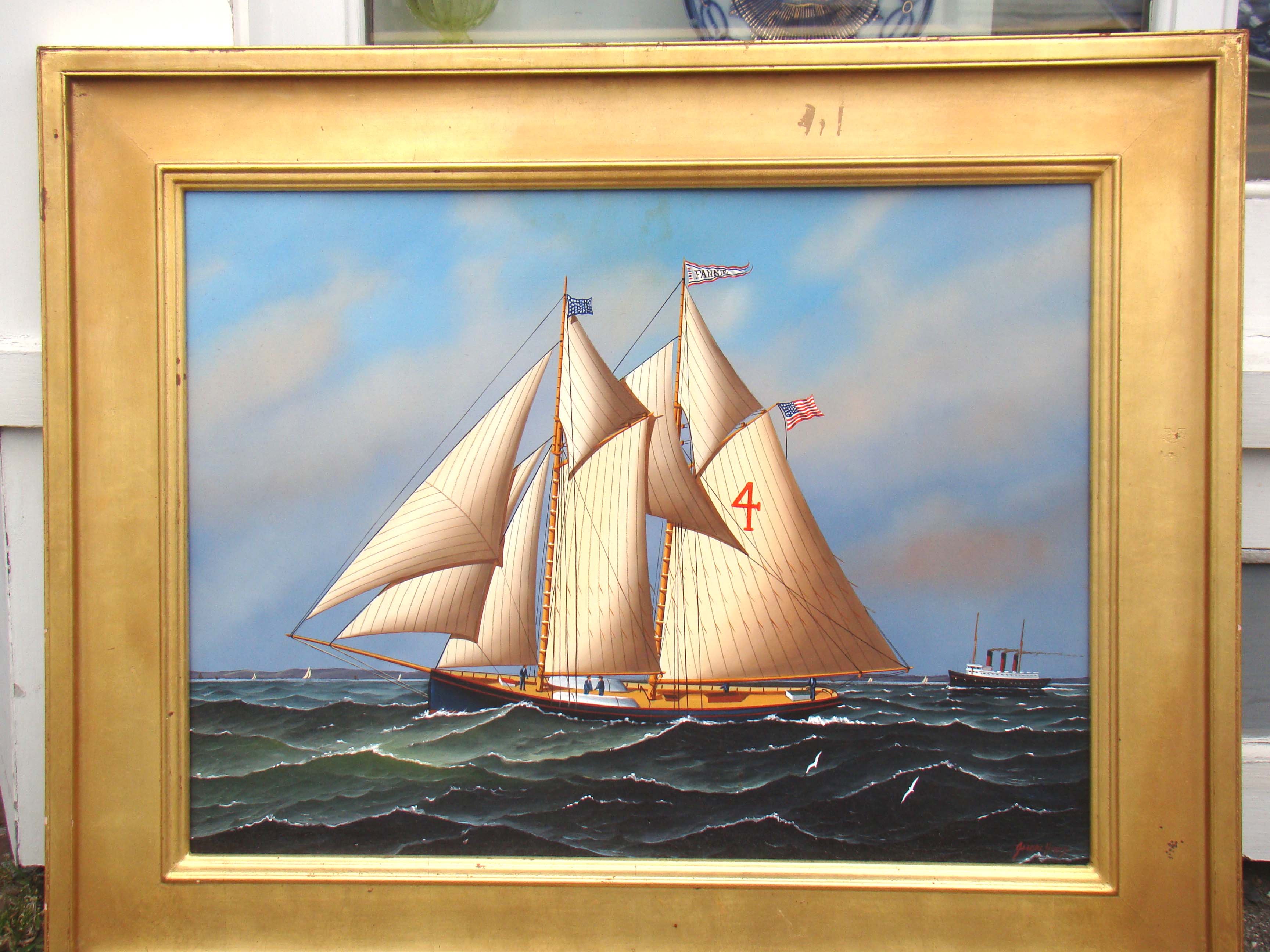 A fine contemporary painting of the two-masted schooner "Fannie" circa 1890 by Jerome Howes. — image 2