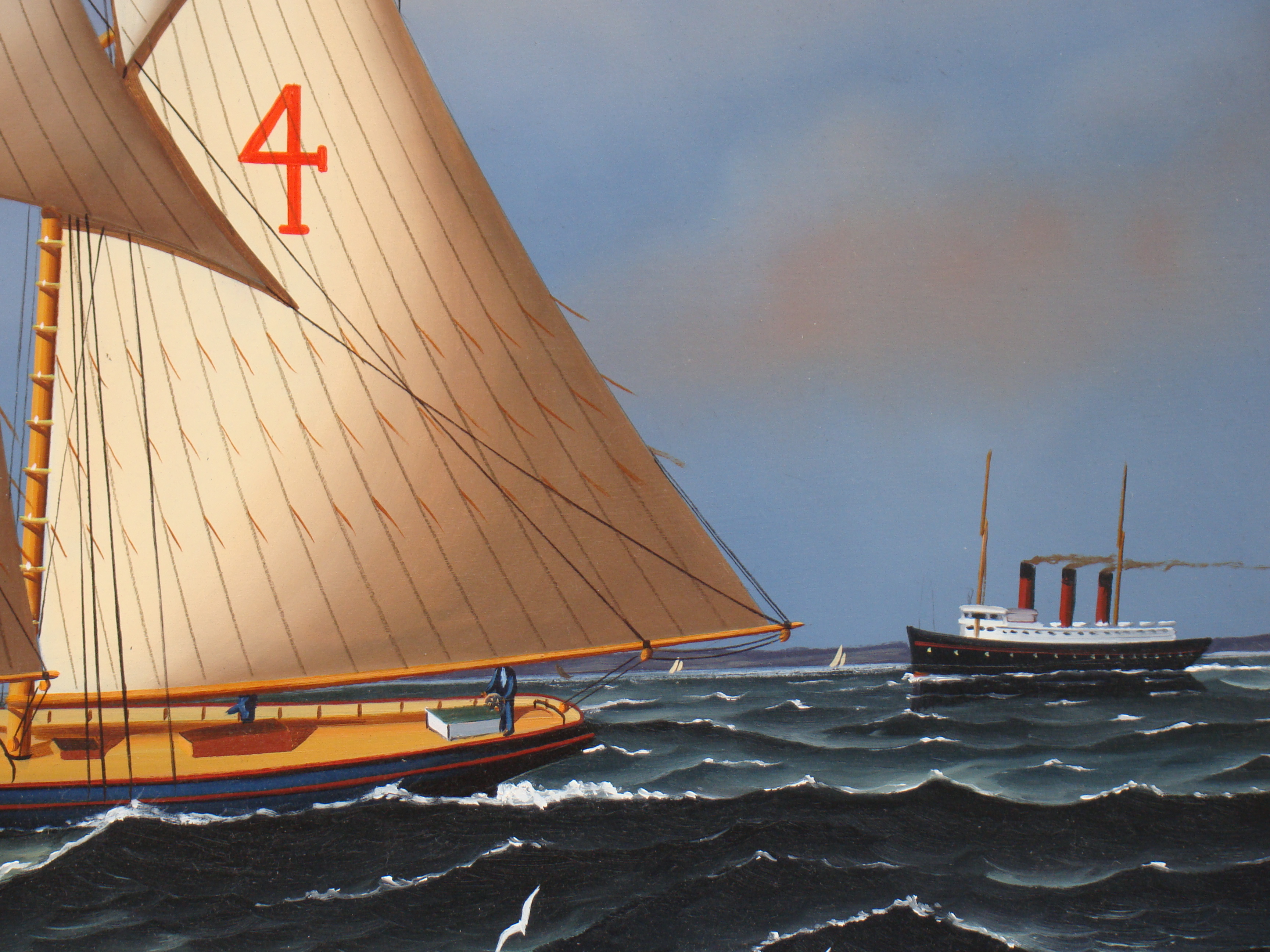 A fine contemporary painting of the two-masted schooner "Fannie" circa 1890 by Jerome Howes. — image 3