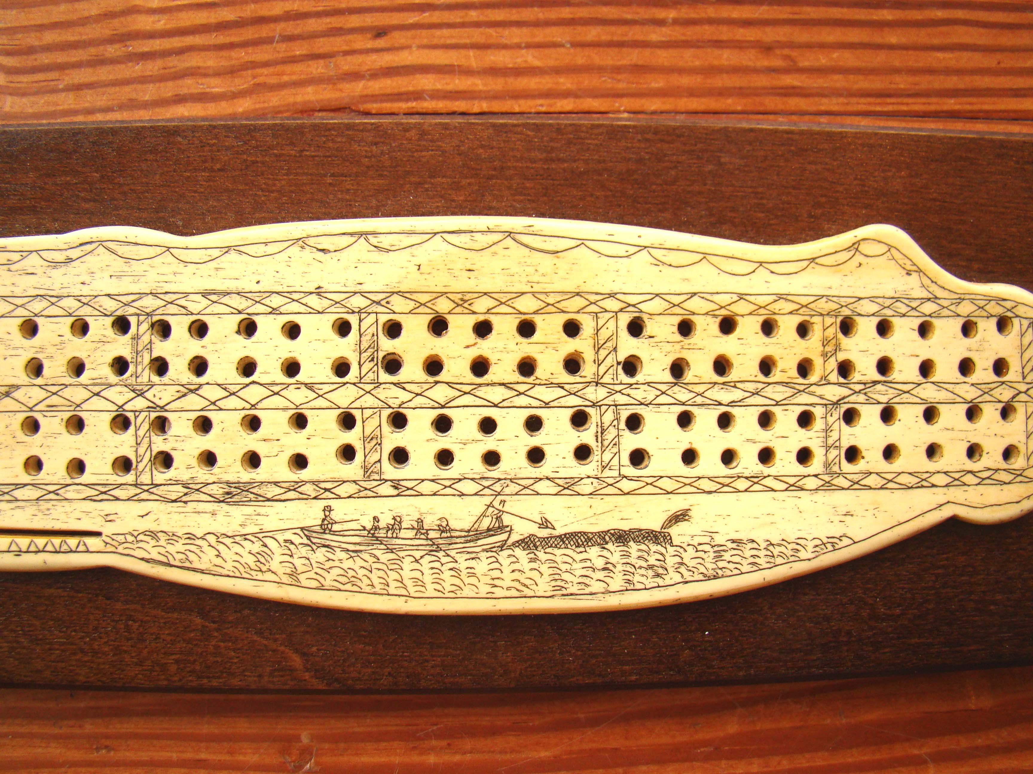 A faux scrimshaw sperm whale cribbage board copied from the original in a New England Museum — image 2