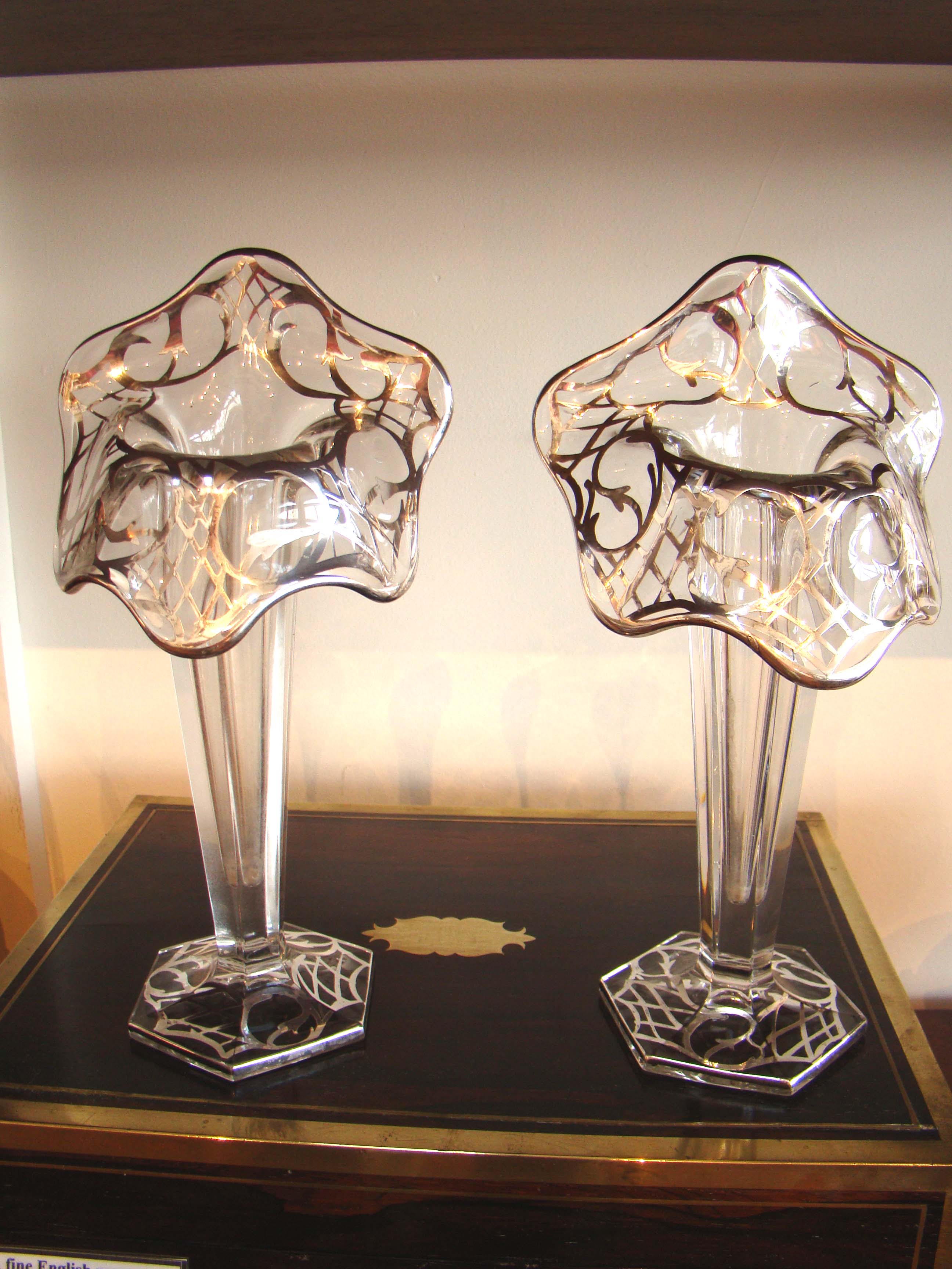 A fabulous pair of vintage silver overlay tulip vases circa 1900-1920. — image 3