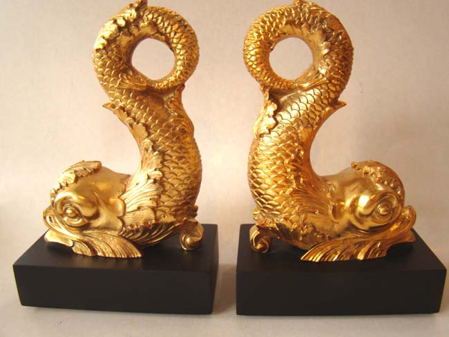 A fine pair of contemporary gilt brass sea serpent bookends