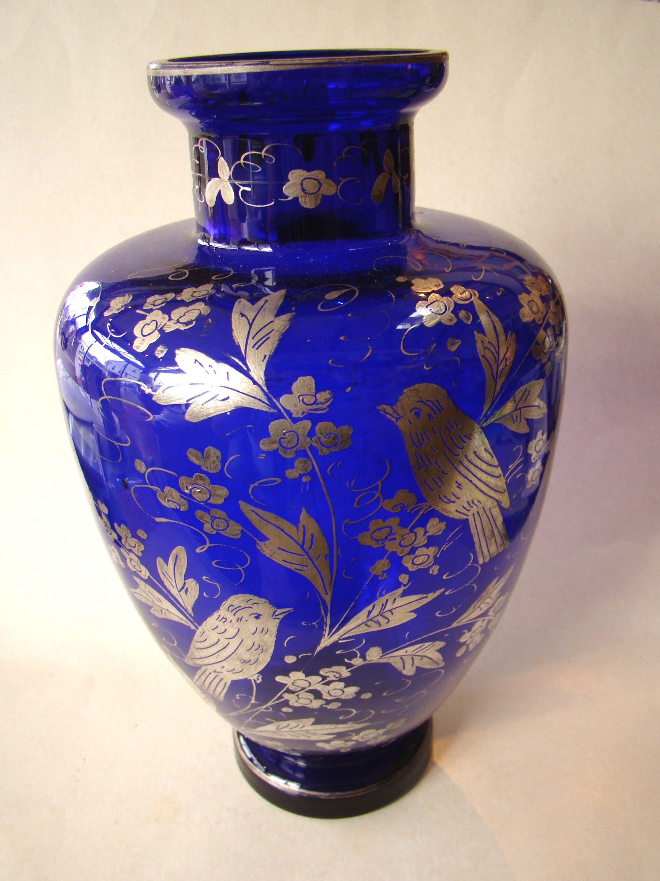 A stunning vintage colbalt blue silver overlay vase — image 2