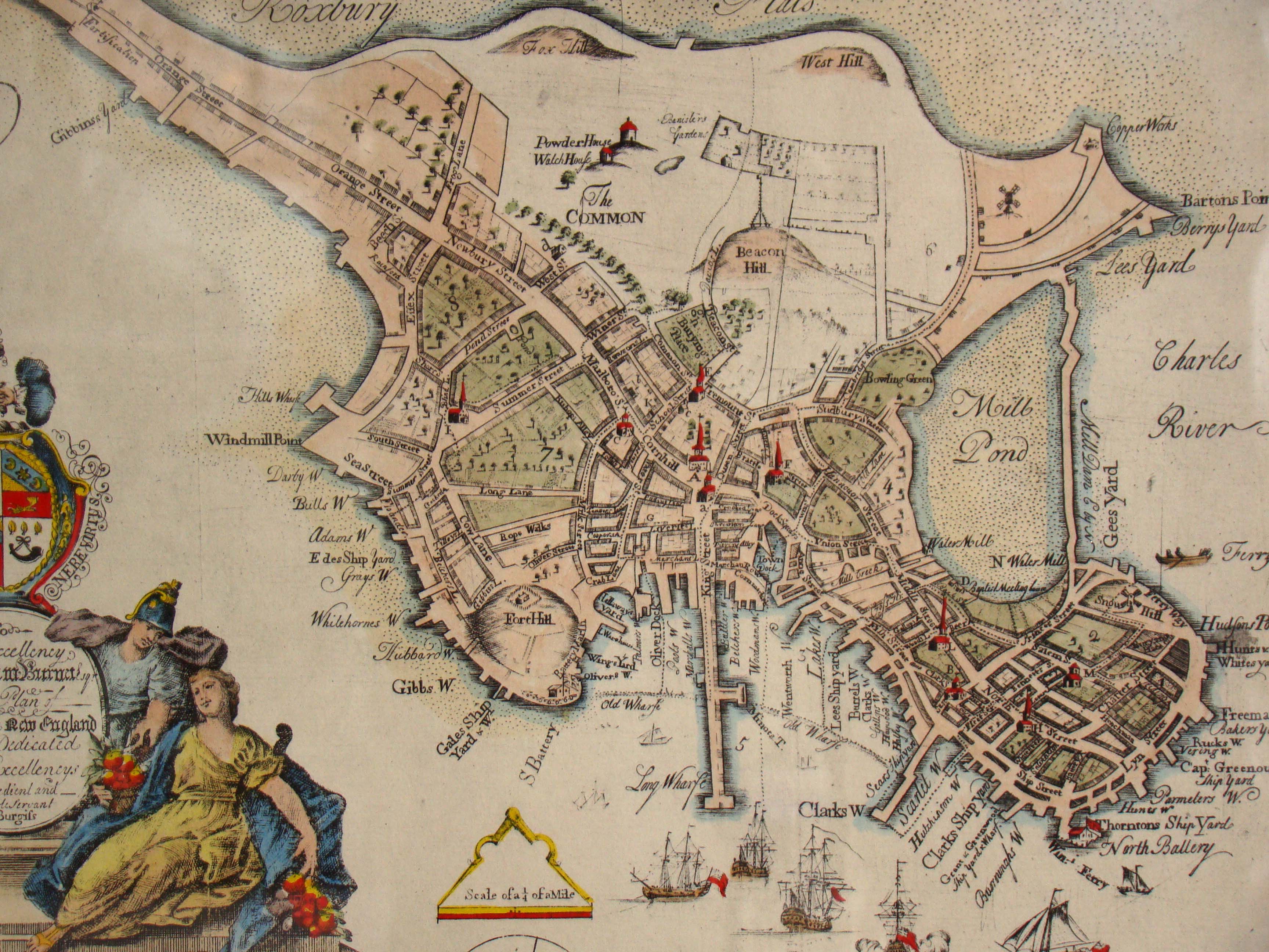 A fine reproduction Map of Boston engraved by Thomas Johnson in 1728 and reprinted in 1951 — image 2