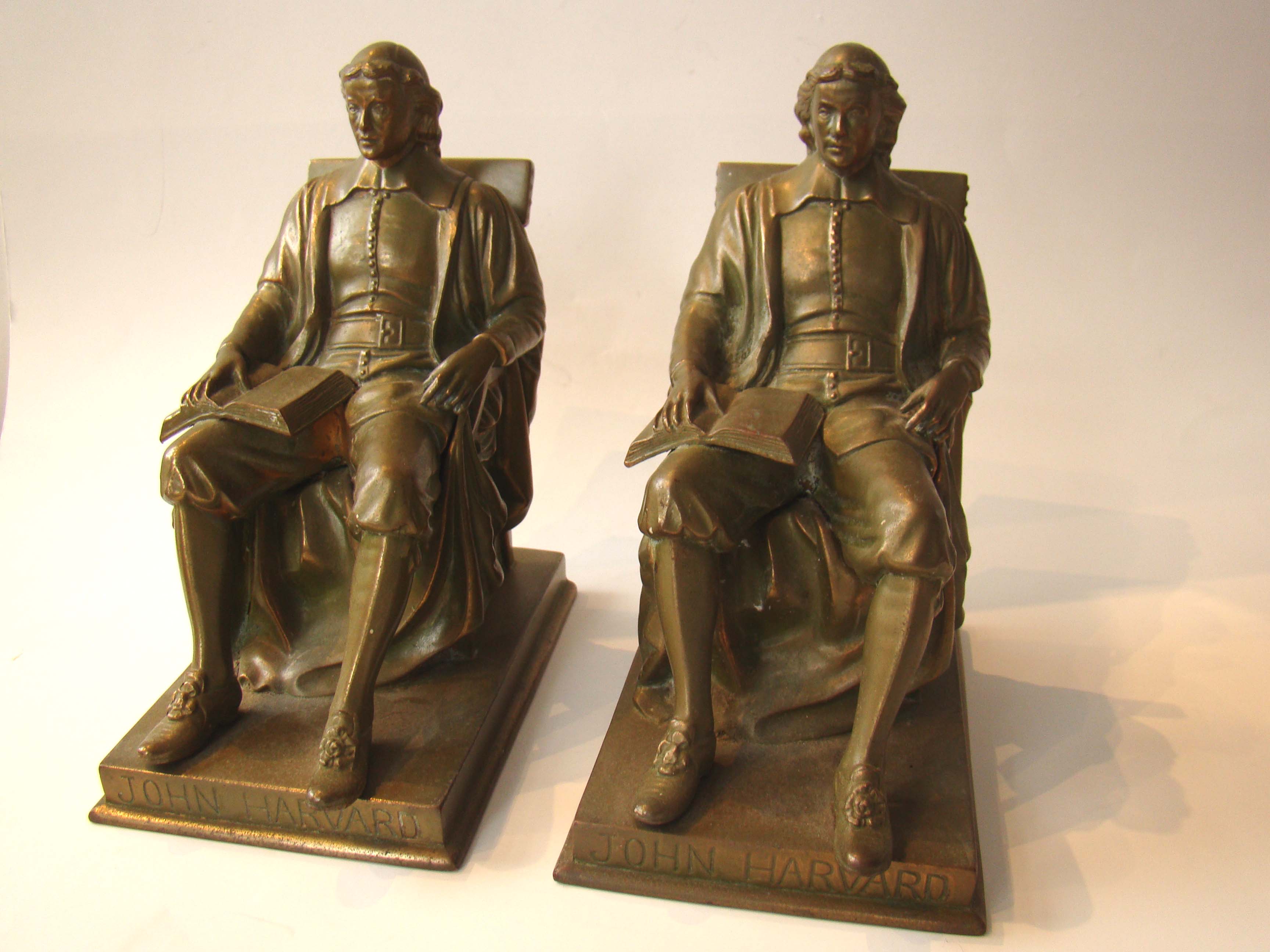 A fine pair of John Harvard bookends produced by Jennings Brothers circa 1930 — image 2