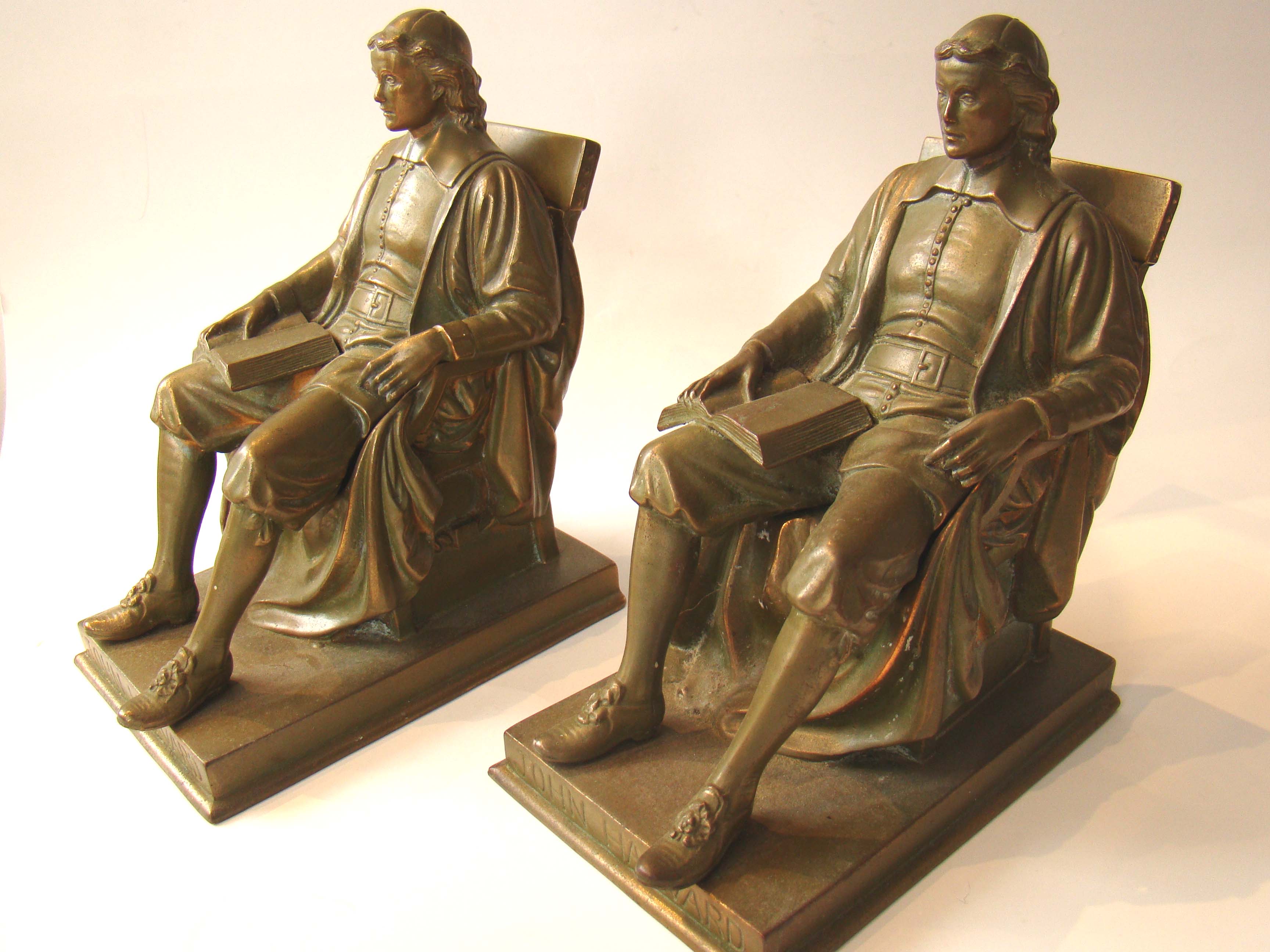 A fine pair of John Harvard bookends produced by Jennings Brothers circa 1930