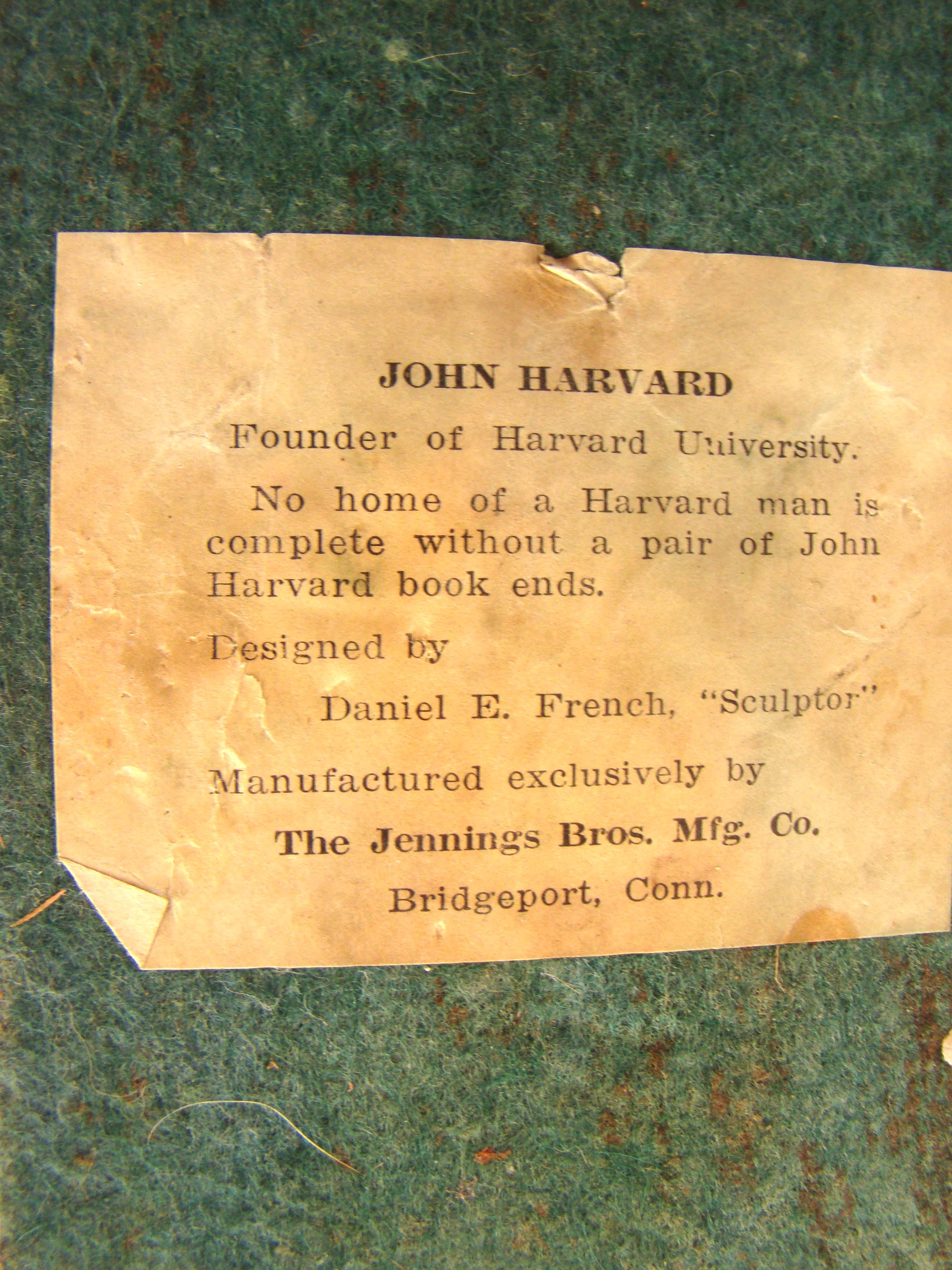 A fine pair of John Harvard bookends produced by Jennings Brothers circa 1930 — image 4
