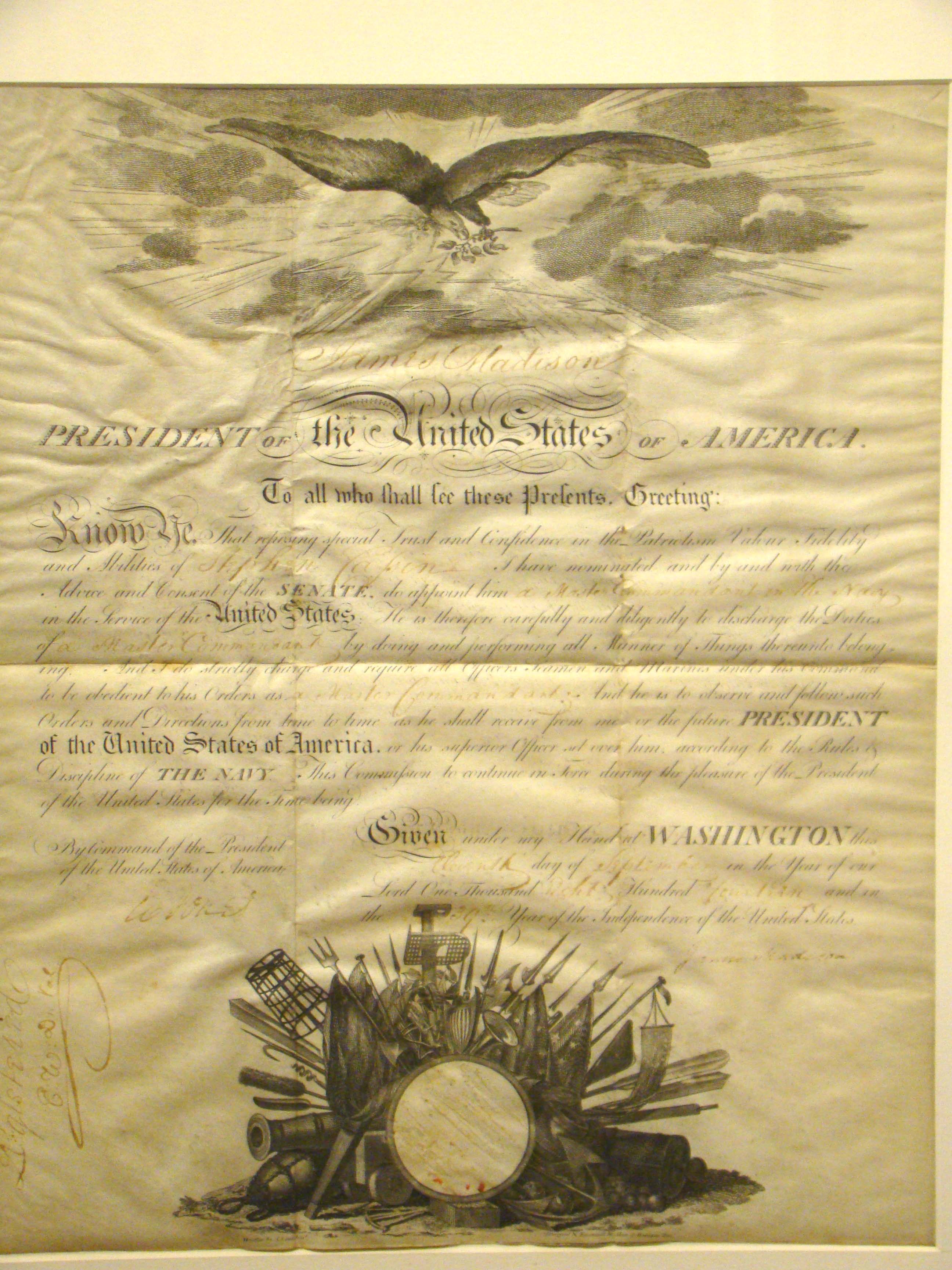 An HISTORICALLY IMPORTANT document signed by President James Madison on September 11, 1814 — image 2