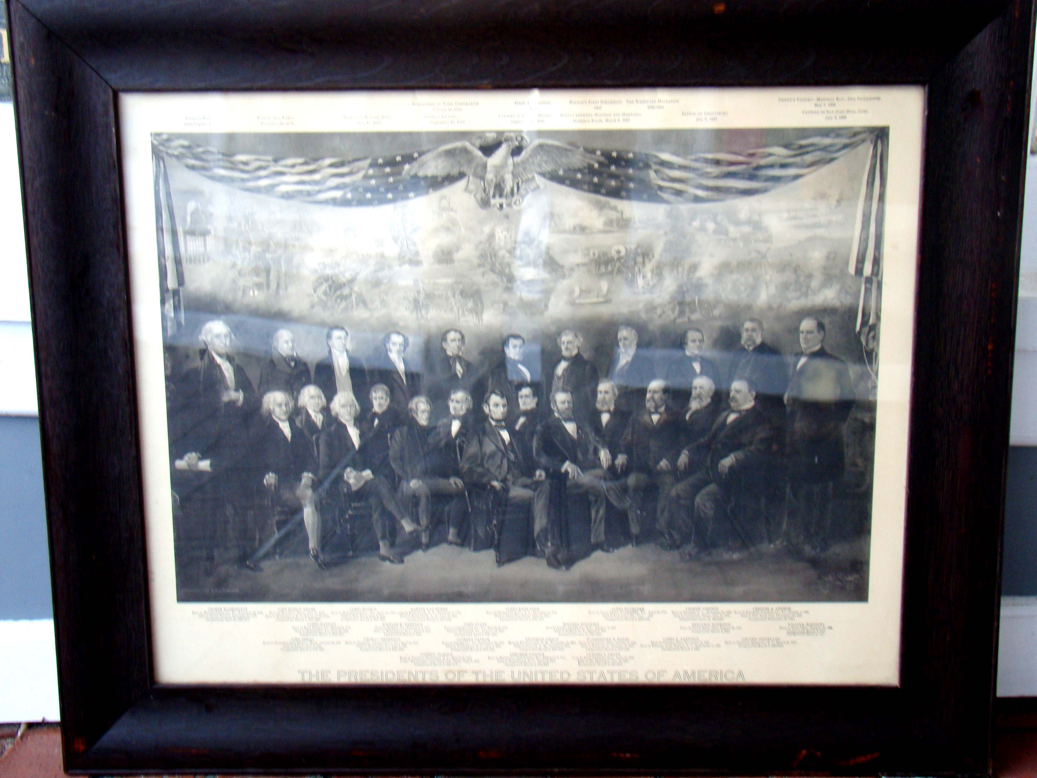 A patriotic lithograph featuring the Presidents of the United States printed in 1901