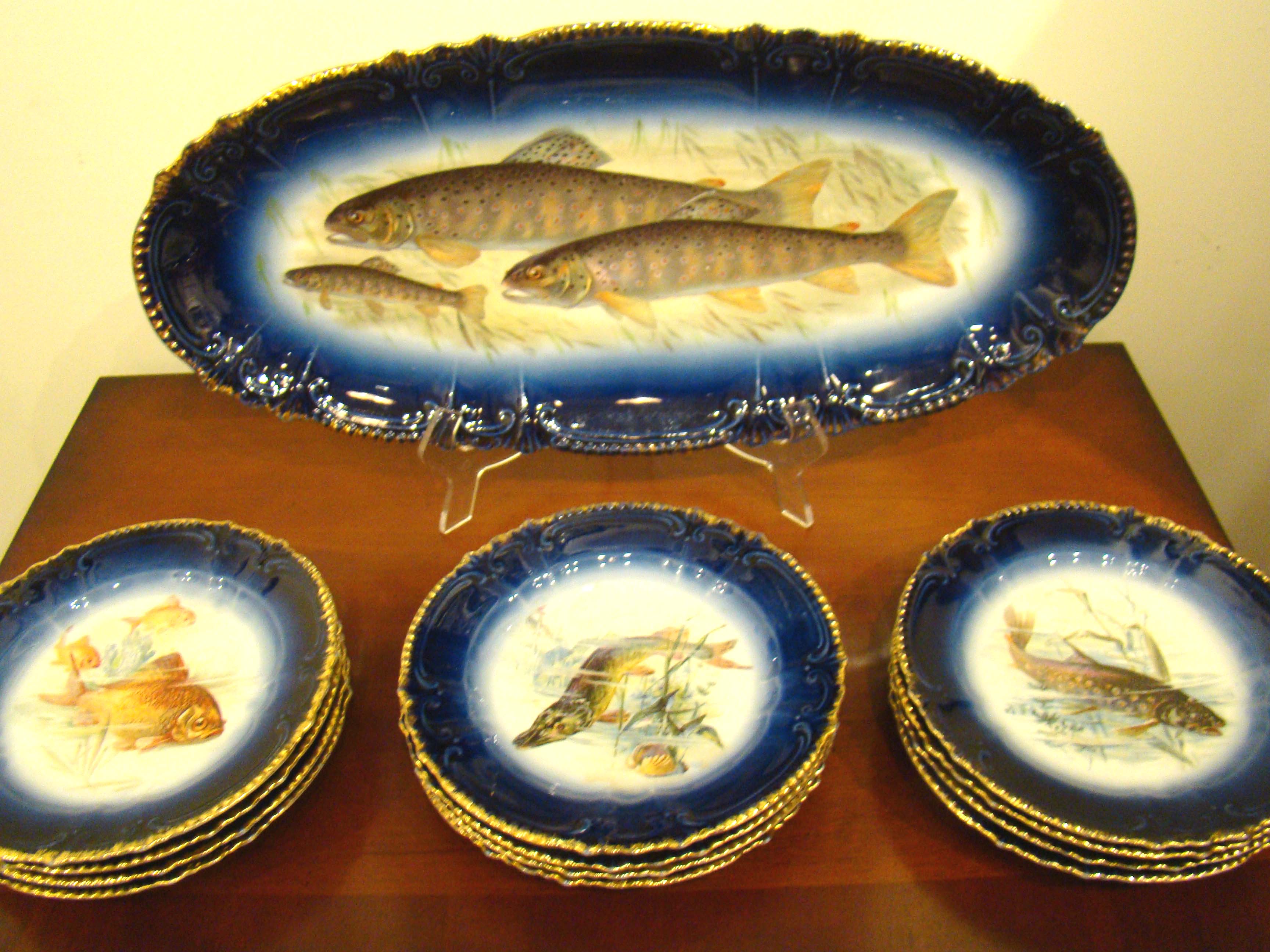 A spectacular and complete fish service for 12 made in Bavaria between 1890-1910