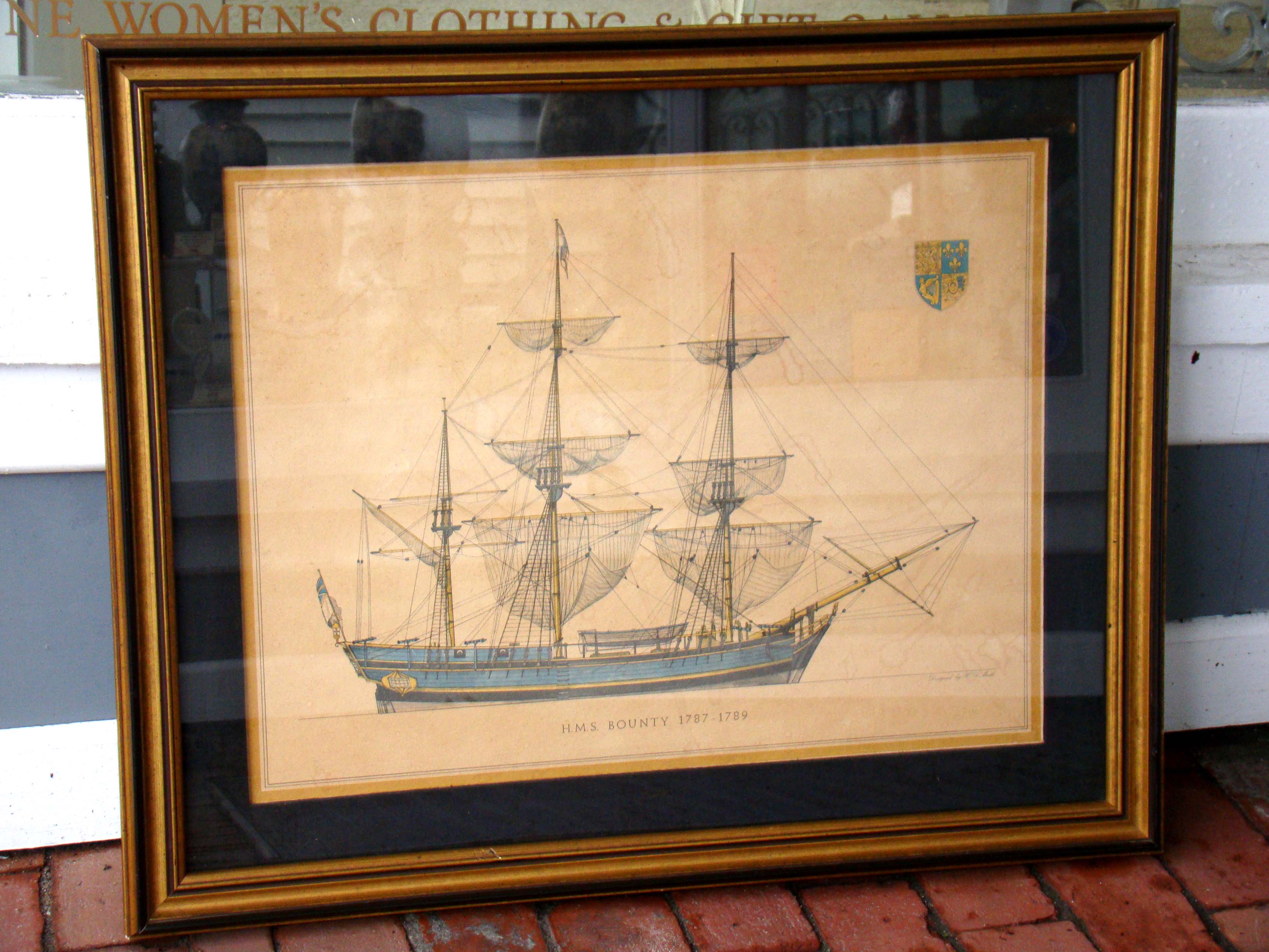 A framed lithograph of H M S Bounty (1787-1789) by H A Muth (1871-1931) — image 2