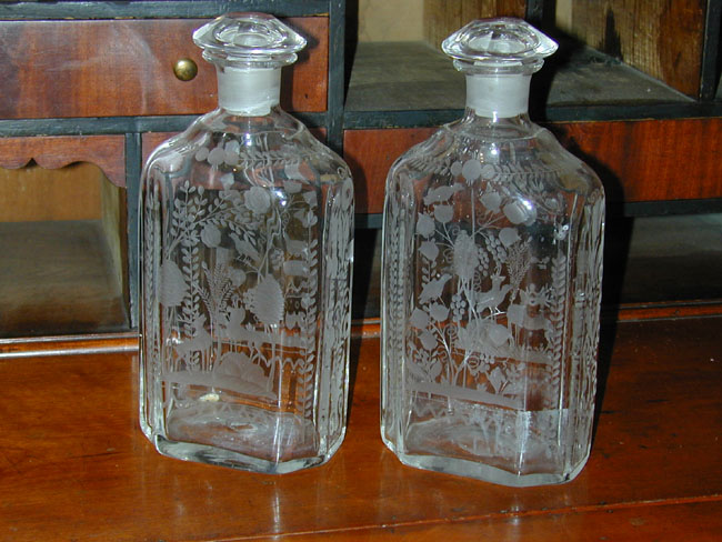 Pair of Antique 19th Century Etched Glass Decanters — image 2