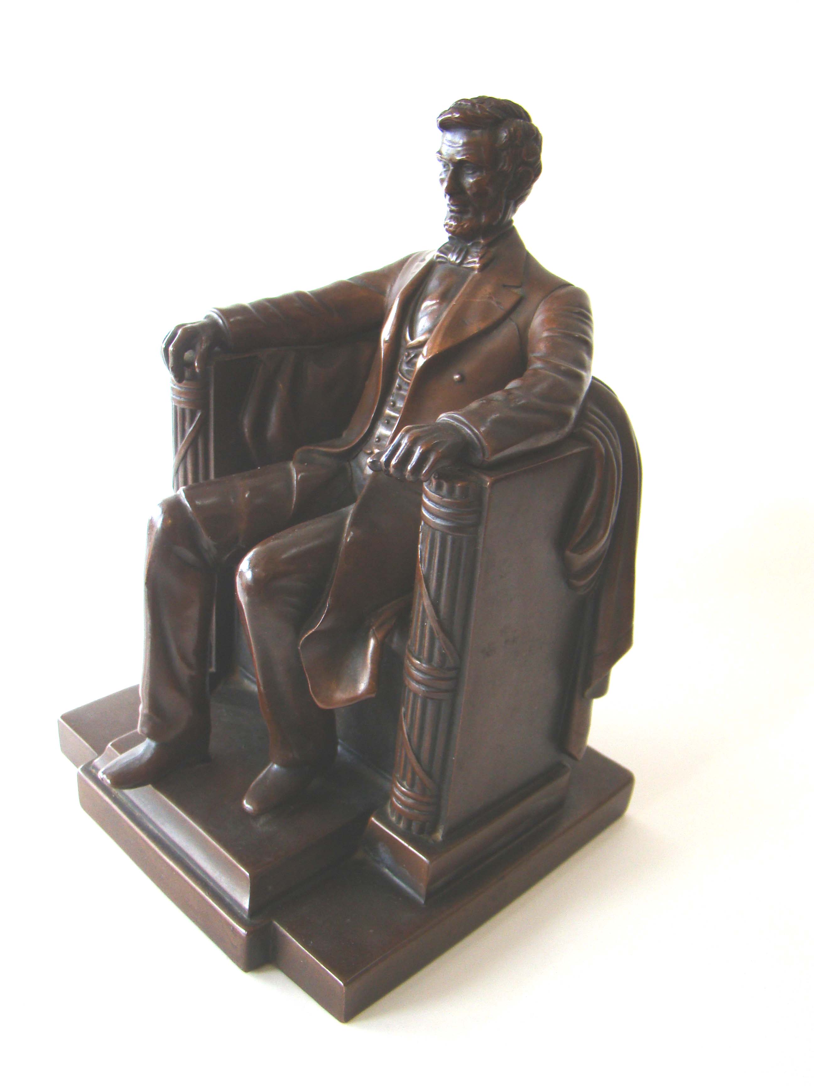 A single "Lincoln in the chair" chocolate brown bronze bookend by Jennings Brothers circa 1925 — image 2