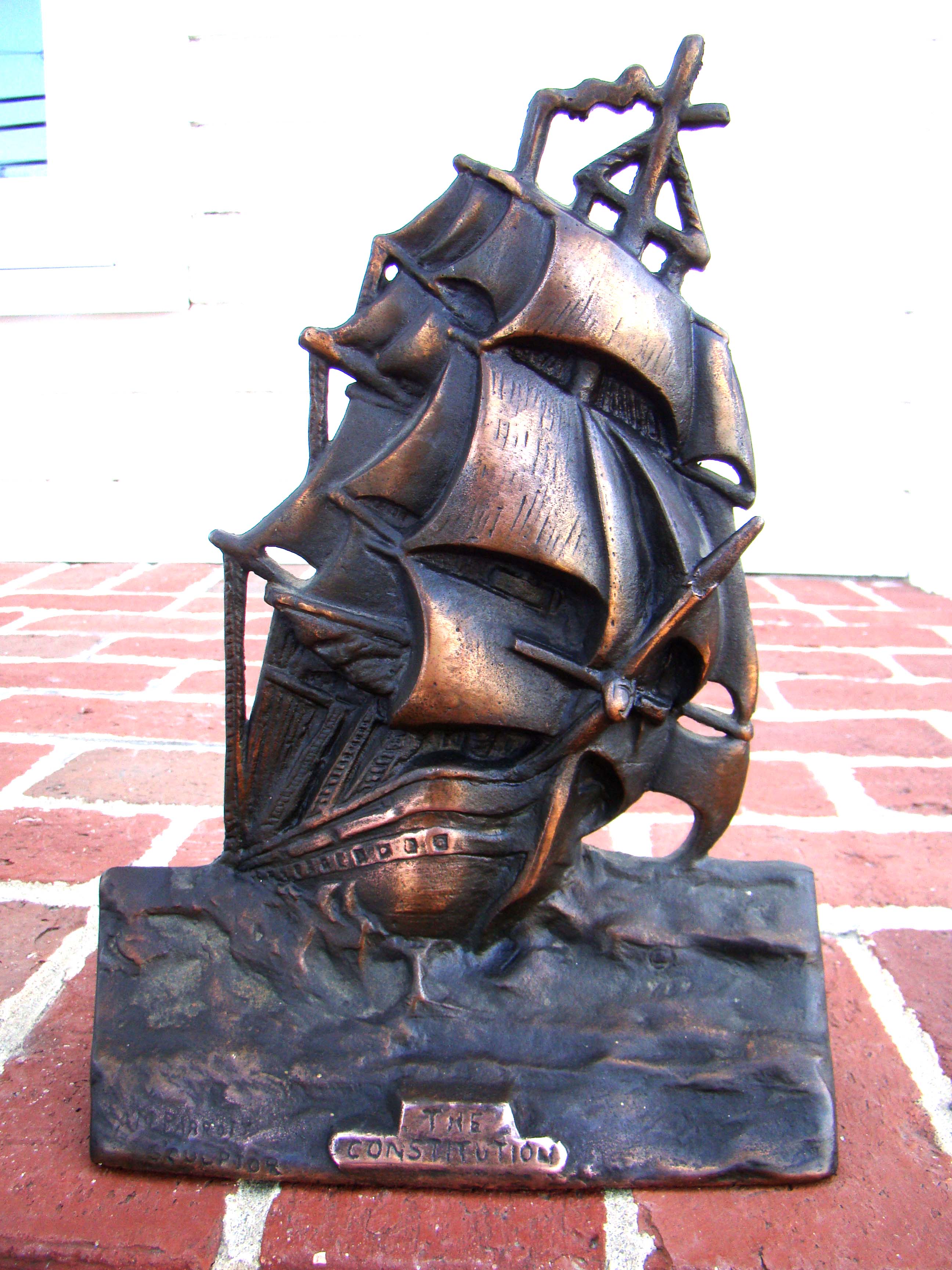 A rare cast iron doorstop of the U S S Constitution made by Greenblat Studios of Boston in 1924