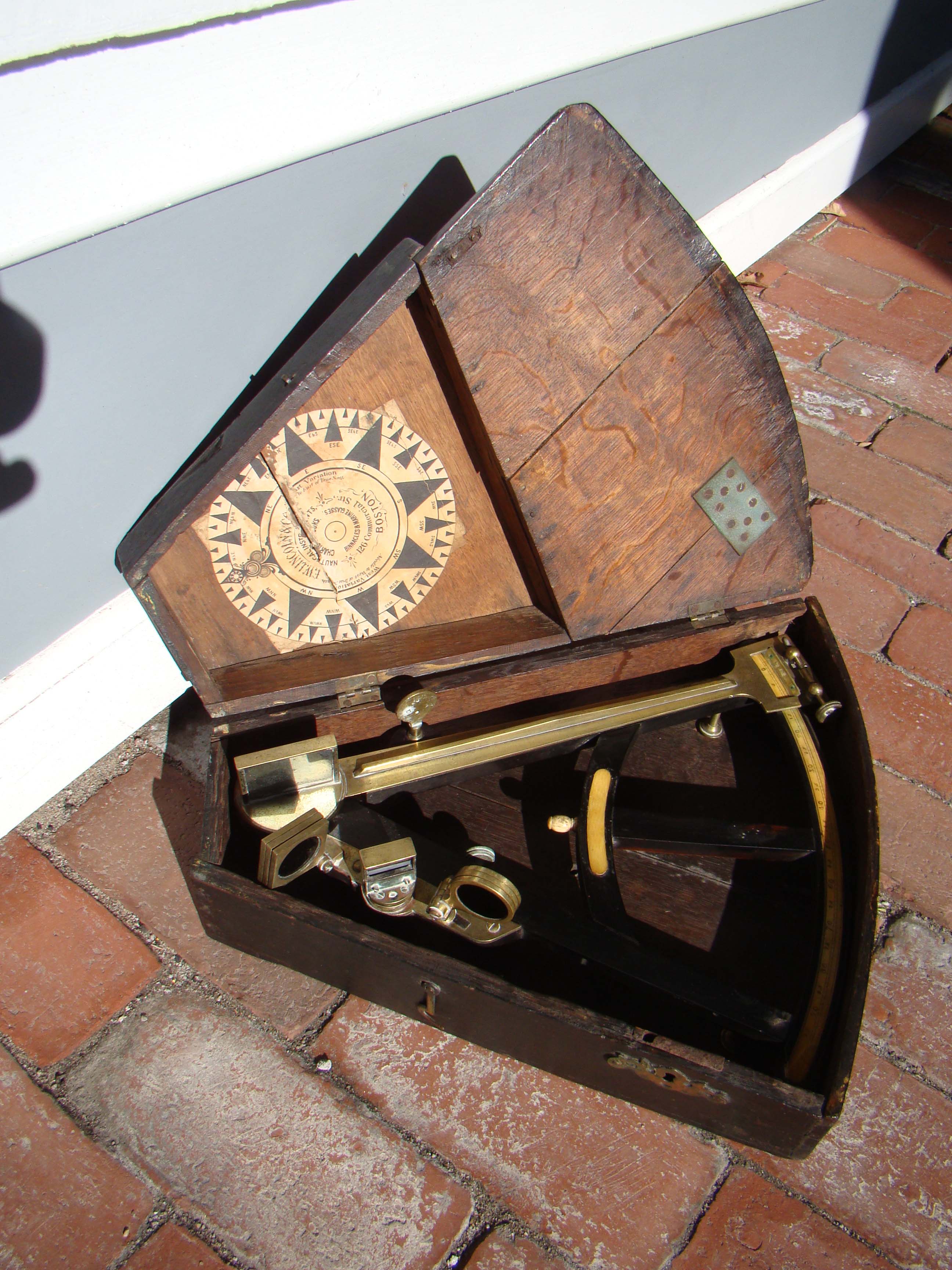 A fine Mariner's ebony framed octant with its' original stepped oak case circa 1800-1820 sold by Frederick W. Lincoln of Boston circa 1840-1850 — image 6