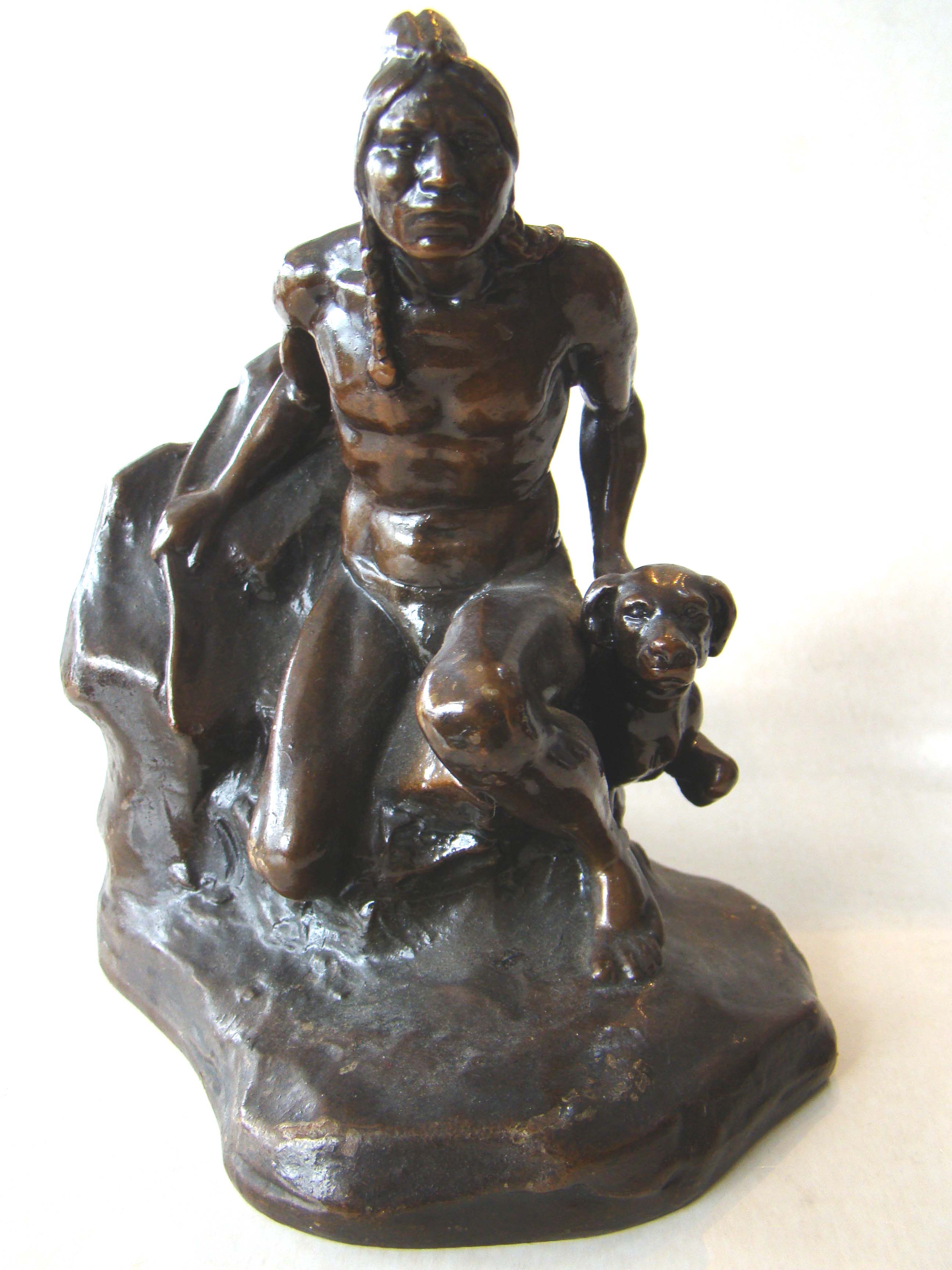 A fine pair of Indian hunter and his dog bookends by Jennings Brothers circa 1935 — image 3