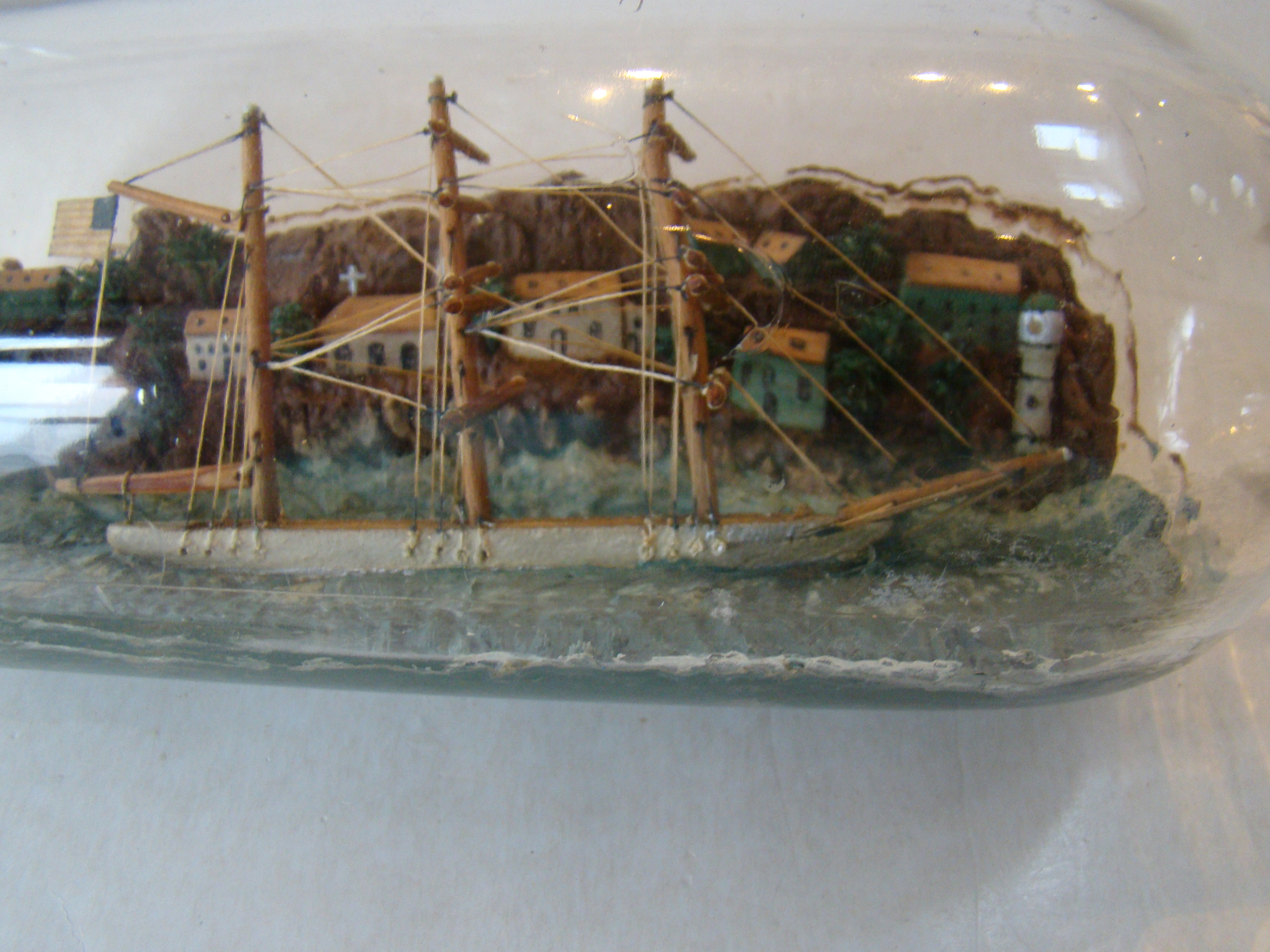 A circa 1920 Three-masted barque flying the American flag with a wonderful village in the background — image 2