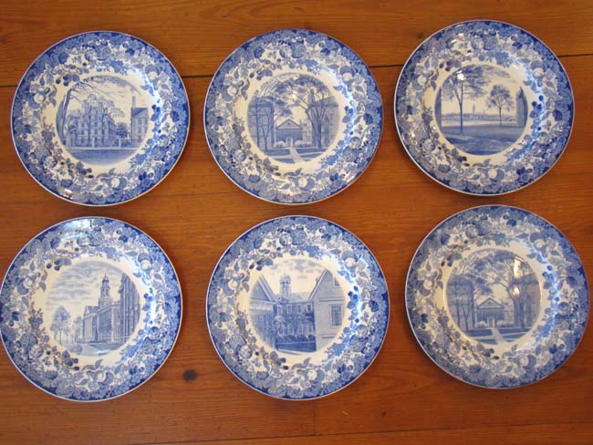 A group of six vintage "HARVARD COLLEGE" commemorative plates made by Wedgwood in 1927