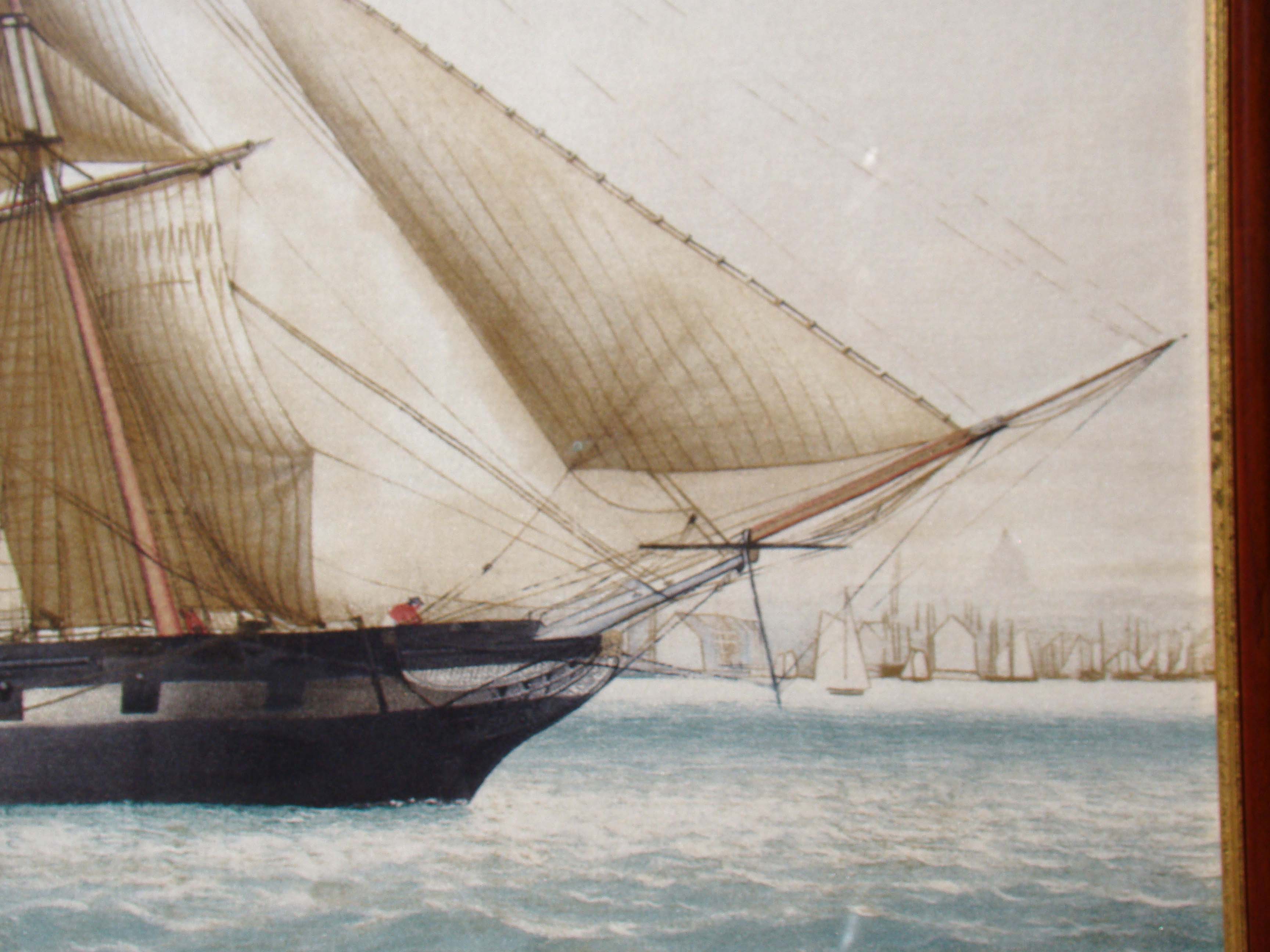 An attractive print of a ship in Boston harbor — image 3