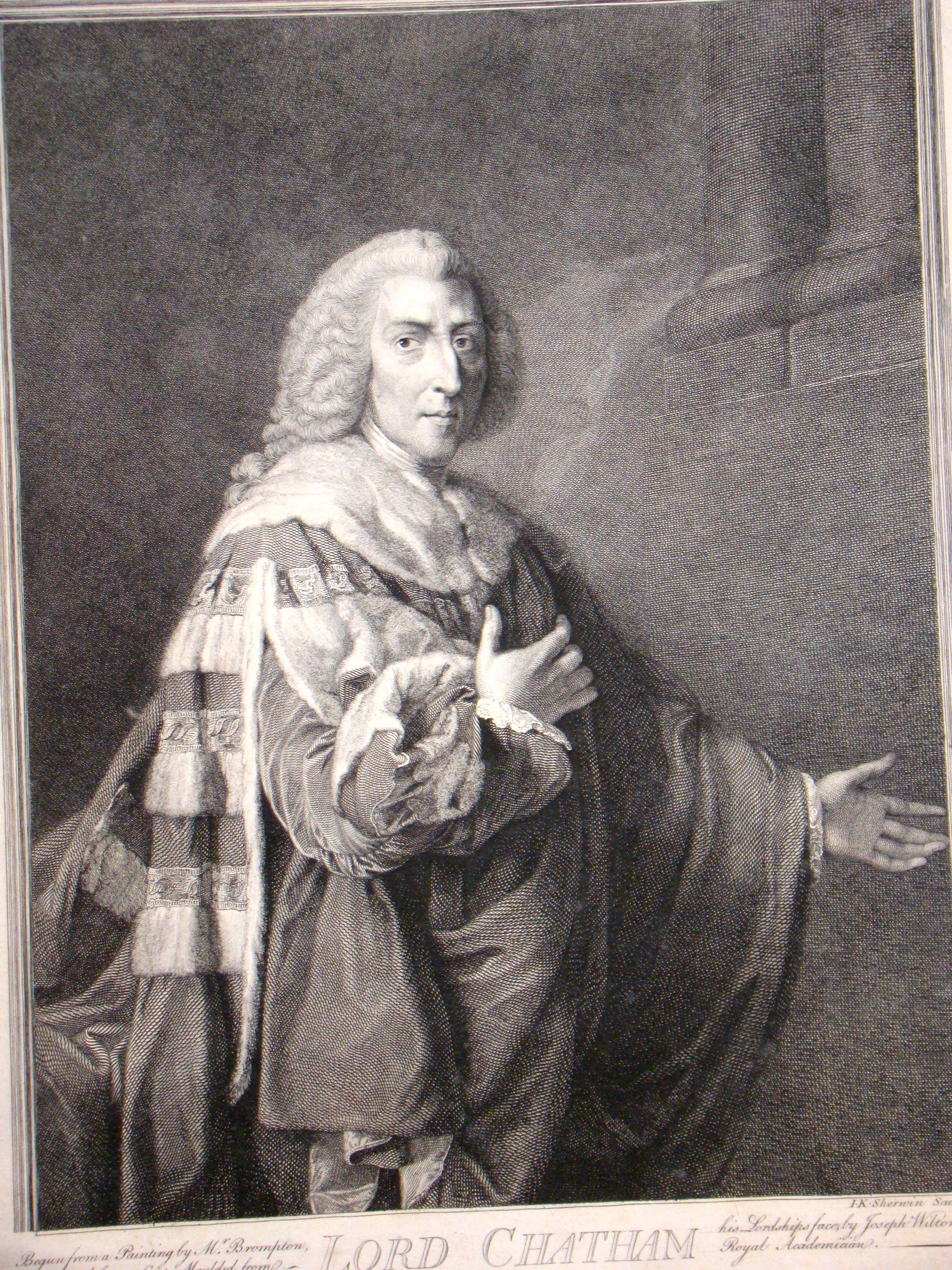 An original 18th century engraving of William Pitt (1708-1778) Prime Minister and 1st Earl of Chatham