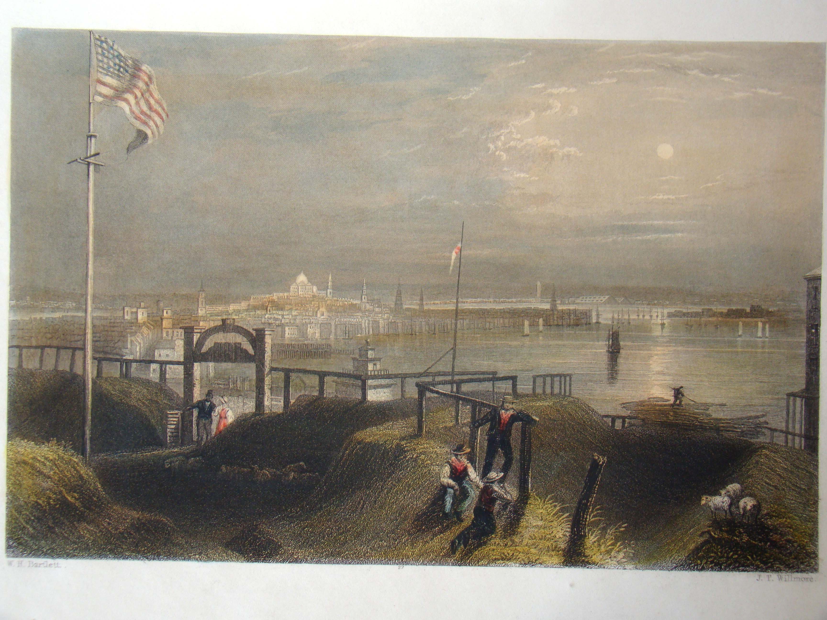 An original hand colored engraving of a view of "Boston from Dorchester Heights" printed in 1850 — image 2