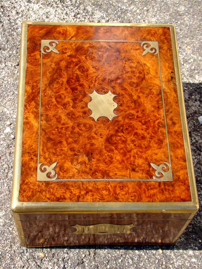 A spectacular China Trade period  brass mounted amboyna wood British Officer's dressing case cirxa 1830