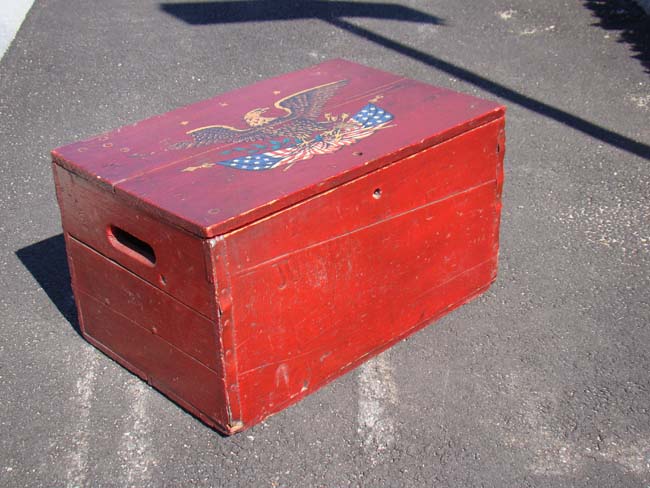 A wonderful 19th century beer bottle crate with original red paint made by "Joseph Gahm & Son, 350 C Street, South Boston," circa 1890