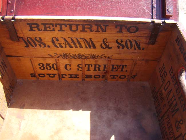 A wonderful 19th century beer bottle crate with original red paint made by "Joseph Gahm & Son, 350 C Street, South Boston," circa 1890 — image 3